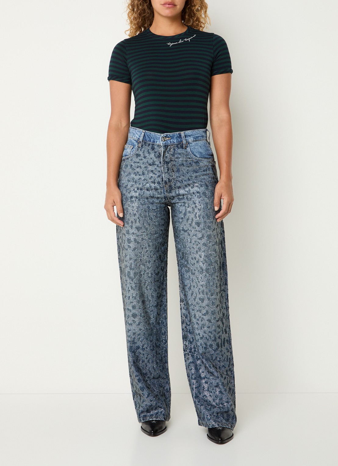 Liu Jo High waist straight leg jeans met strass - voorkant 5 indigo