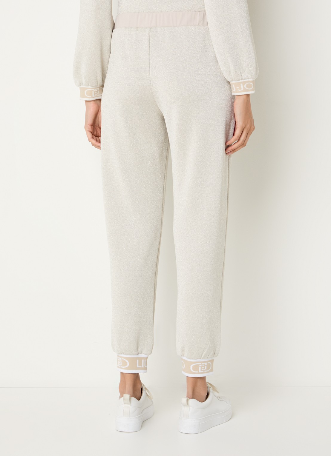 Liu Jo High waist tapered fit broek met glitter - achterkant beige