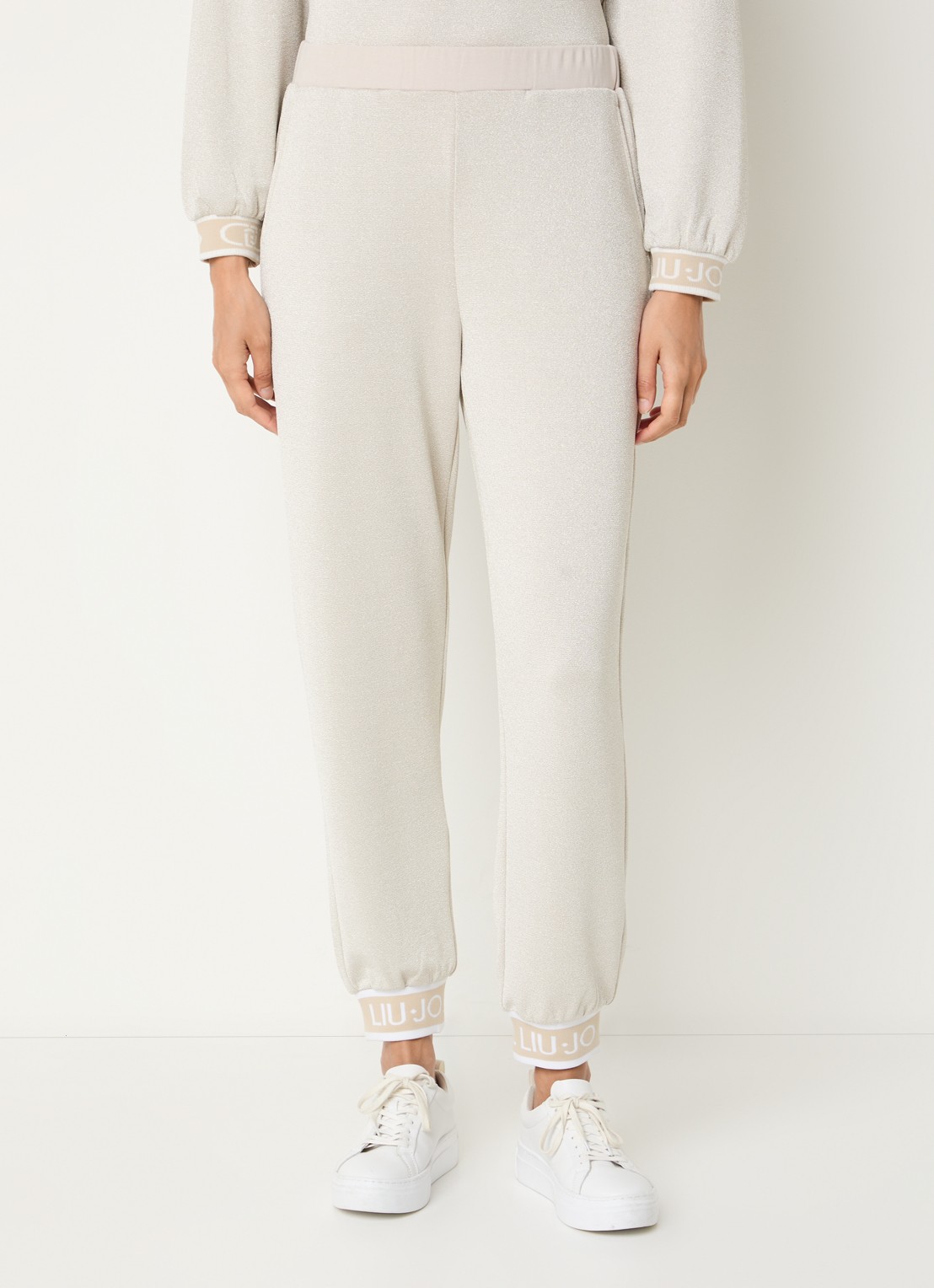 Liu Jo High waist tapered fit broek met glitter - detail 4 beige