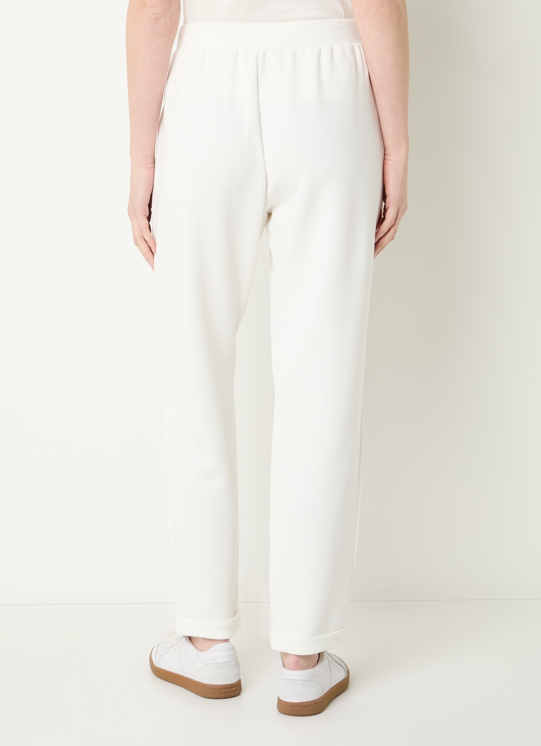 Liu Jo High waist tapered fit broek met logo en strass - achterkant 2 gebroken wit