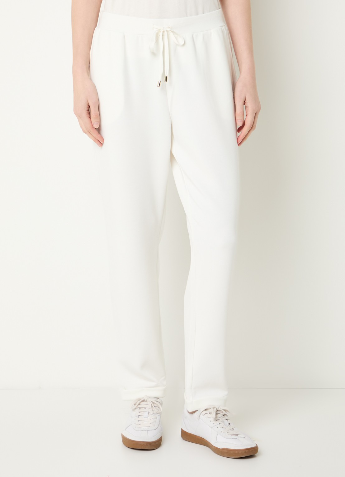 Liu Jo High waist tapered fit broek met logo en strass - detail gebroken wit