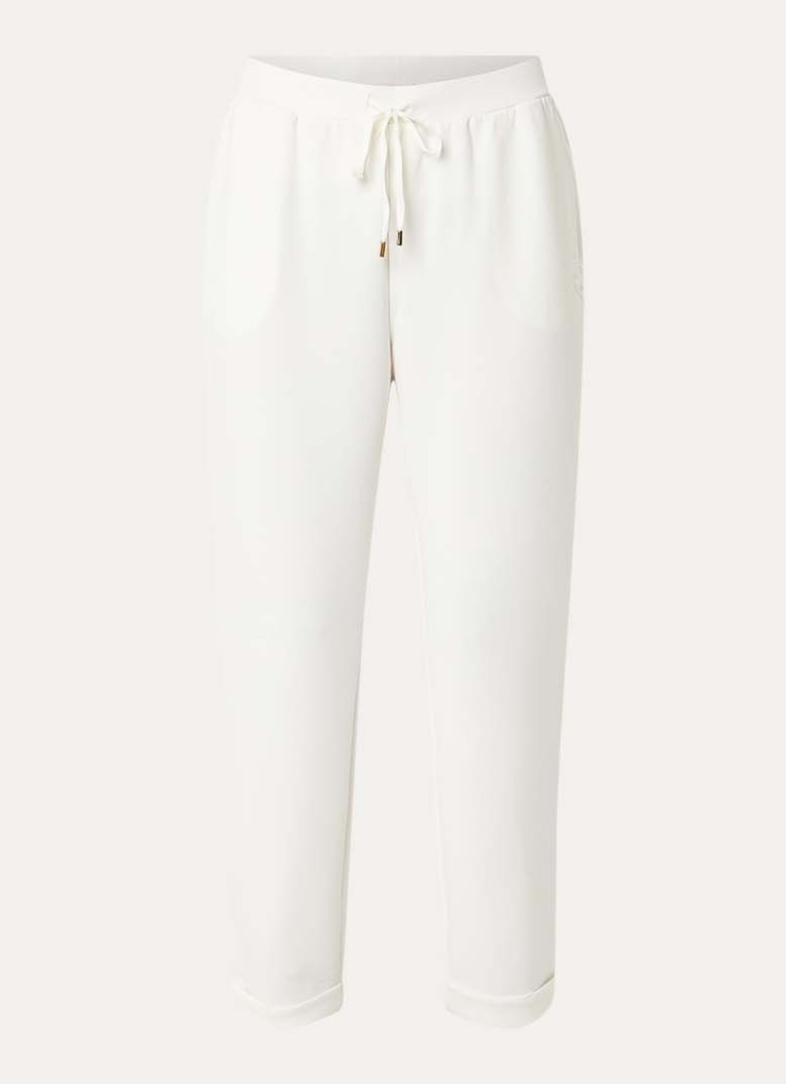 Liu Jo High waist tapered fit broek met logo en strass - voorkant 3 gebroken wit