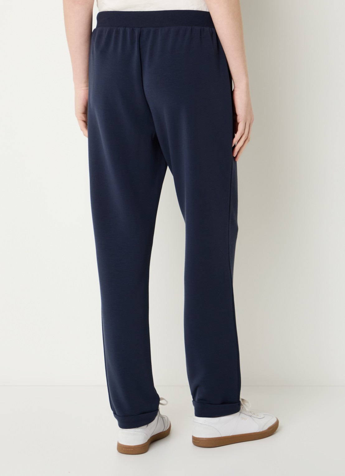 Liu Jo High waist tapered fit broek met logo en strass - achterkant 4 donkerblauw