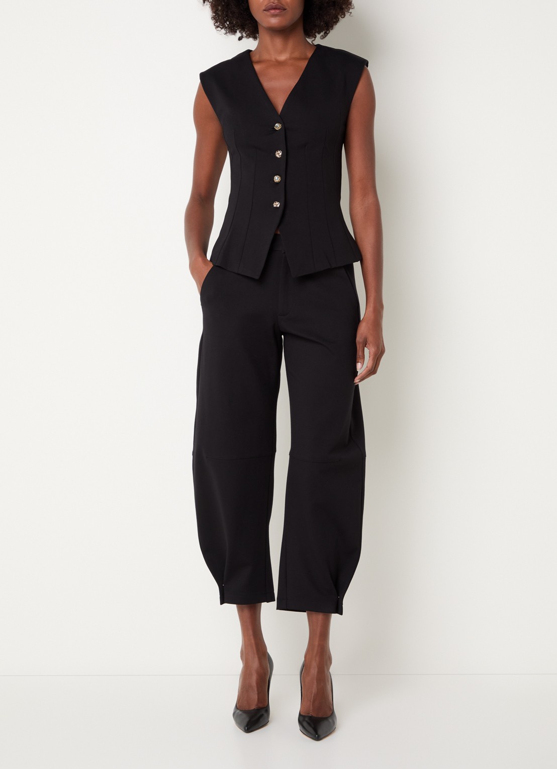 Liu Jo High waist tapered fit pantalon met steekzakken - voorkant 3 zwart