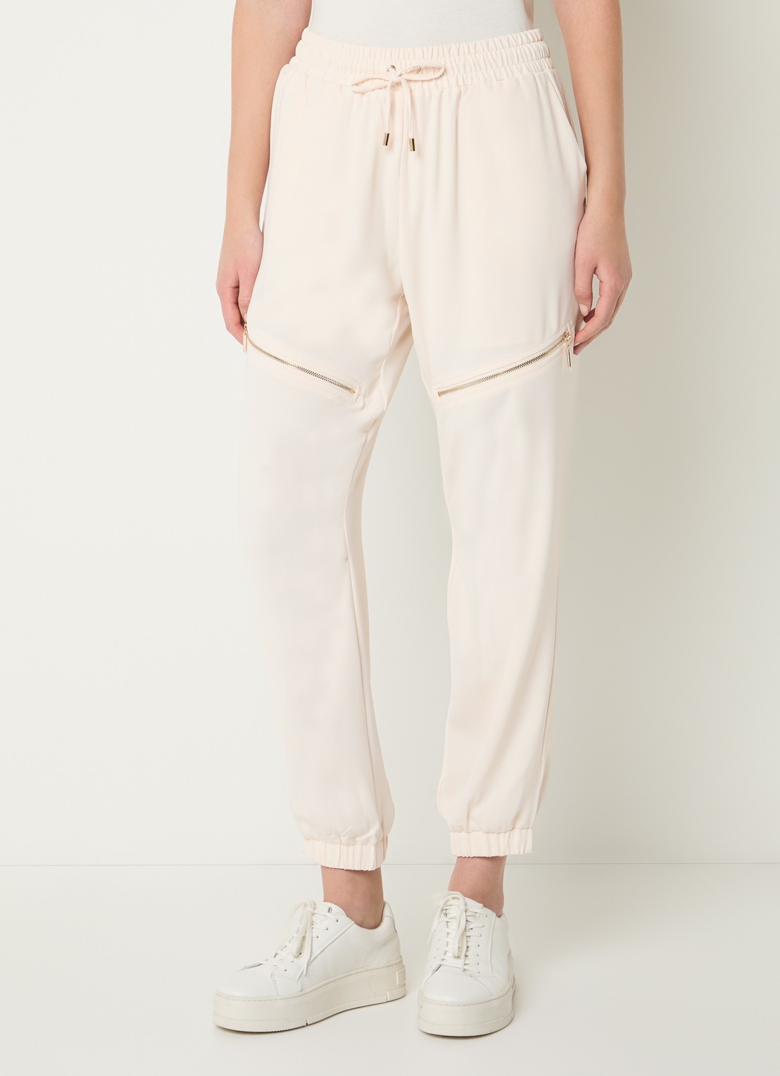Liu Jo High waist tapered fit trackpants met elastische band en ritszakken - detail 4 creme
