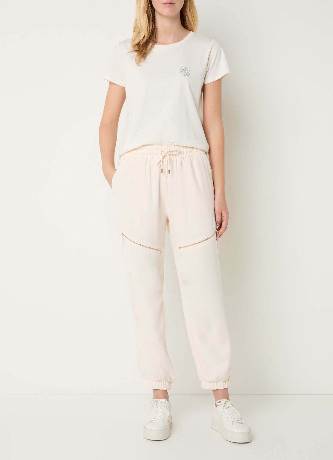 Liu Jo High waist tapered fit trackpants met elastische band en ritszakken - voorkant 3 creme