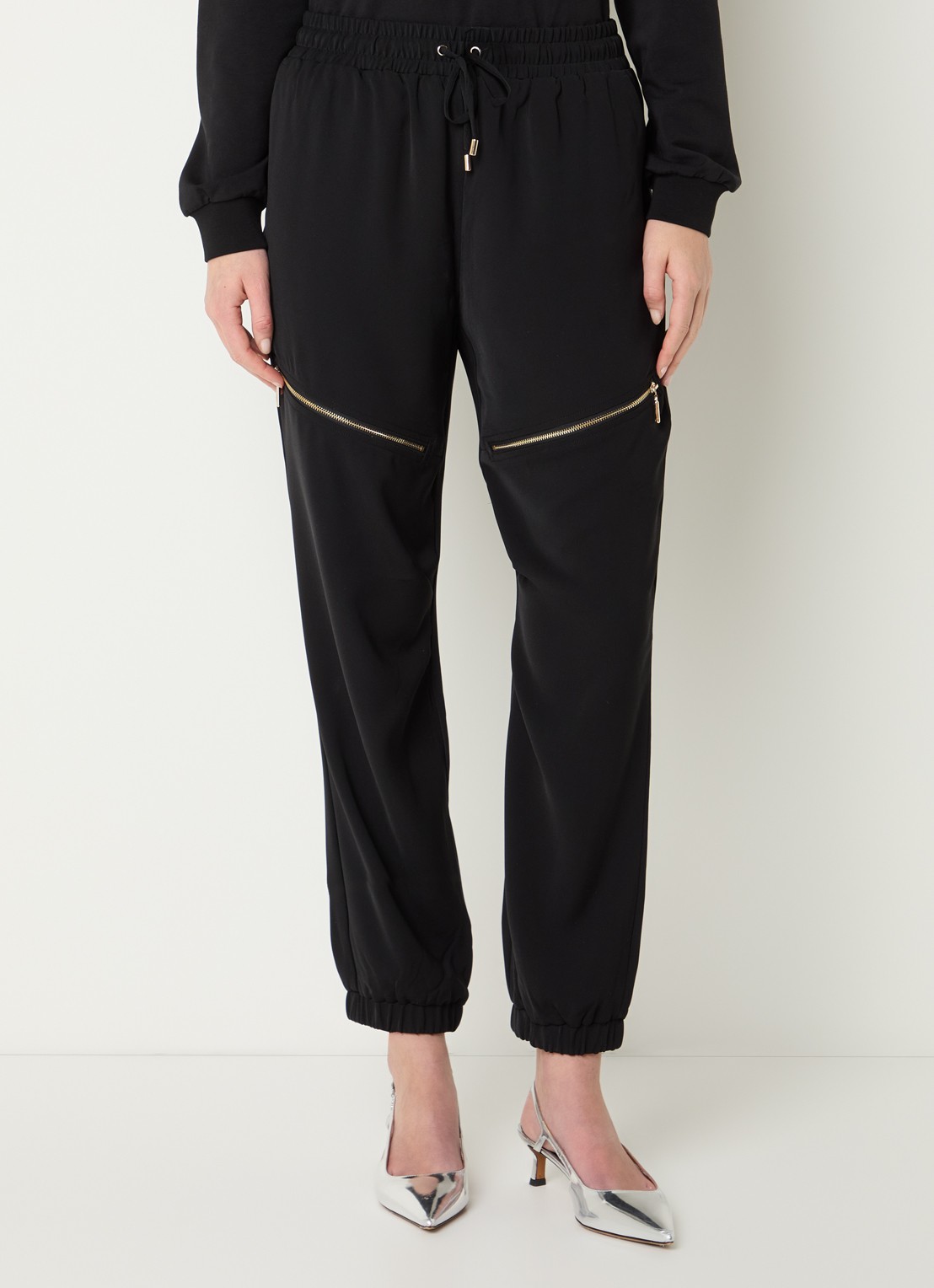 Liu Jo High waist tapered fit trackpants met elastische band en ritszakken - detail 4 zwart