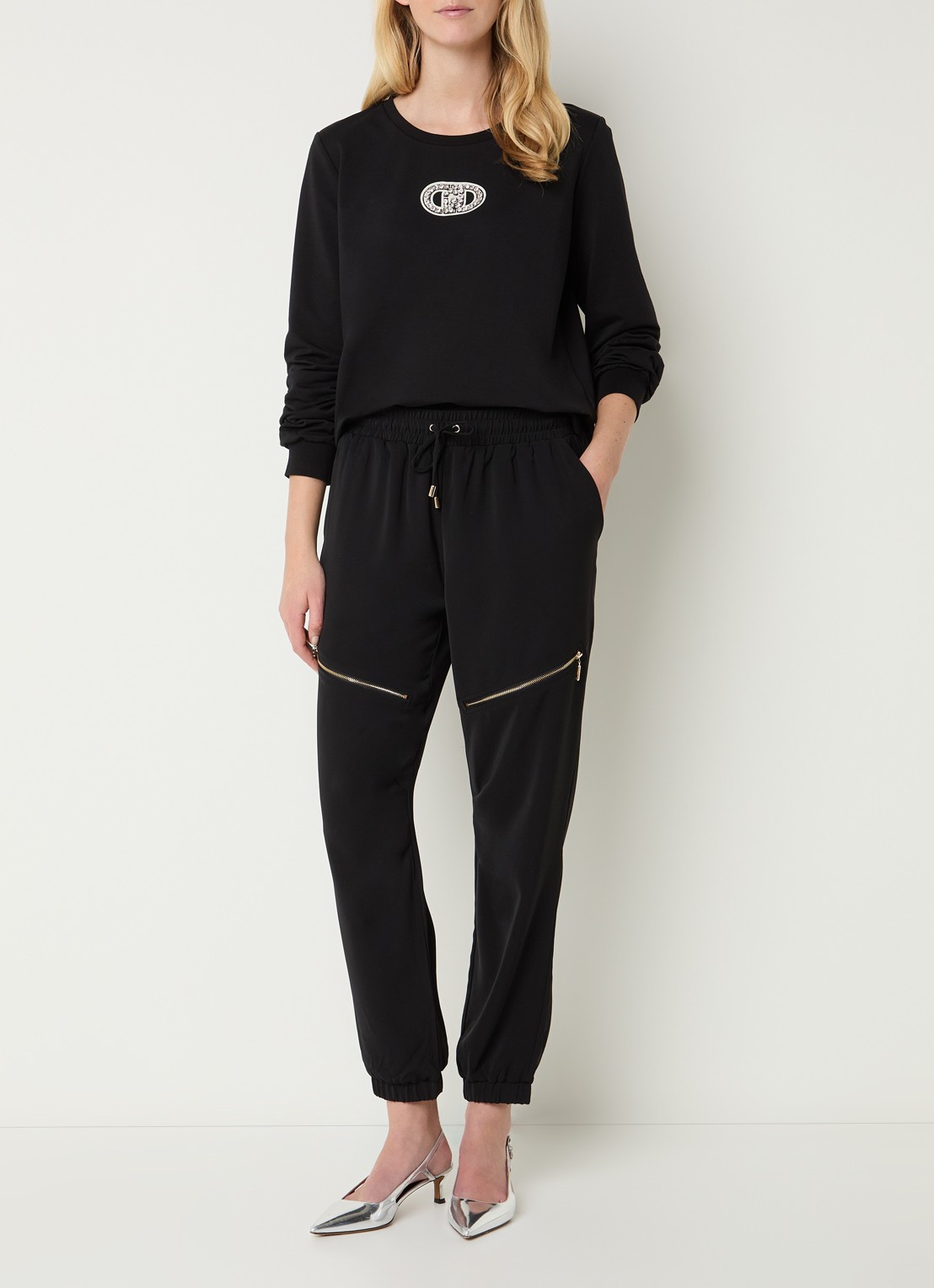Liu Jo High waist tapered fit trackpants met elastische band en ritszakken - voorkant 3 zwart