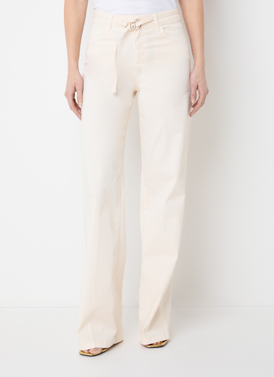 Liu Jo High waist wide fit broek met steekzakken - detail 2 vanillegeel