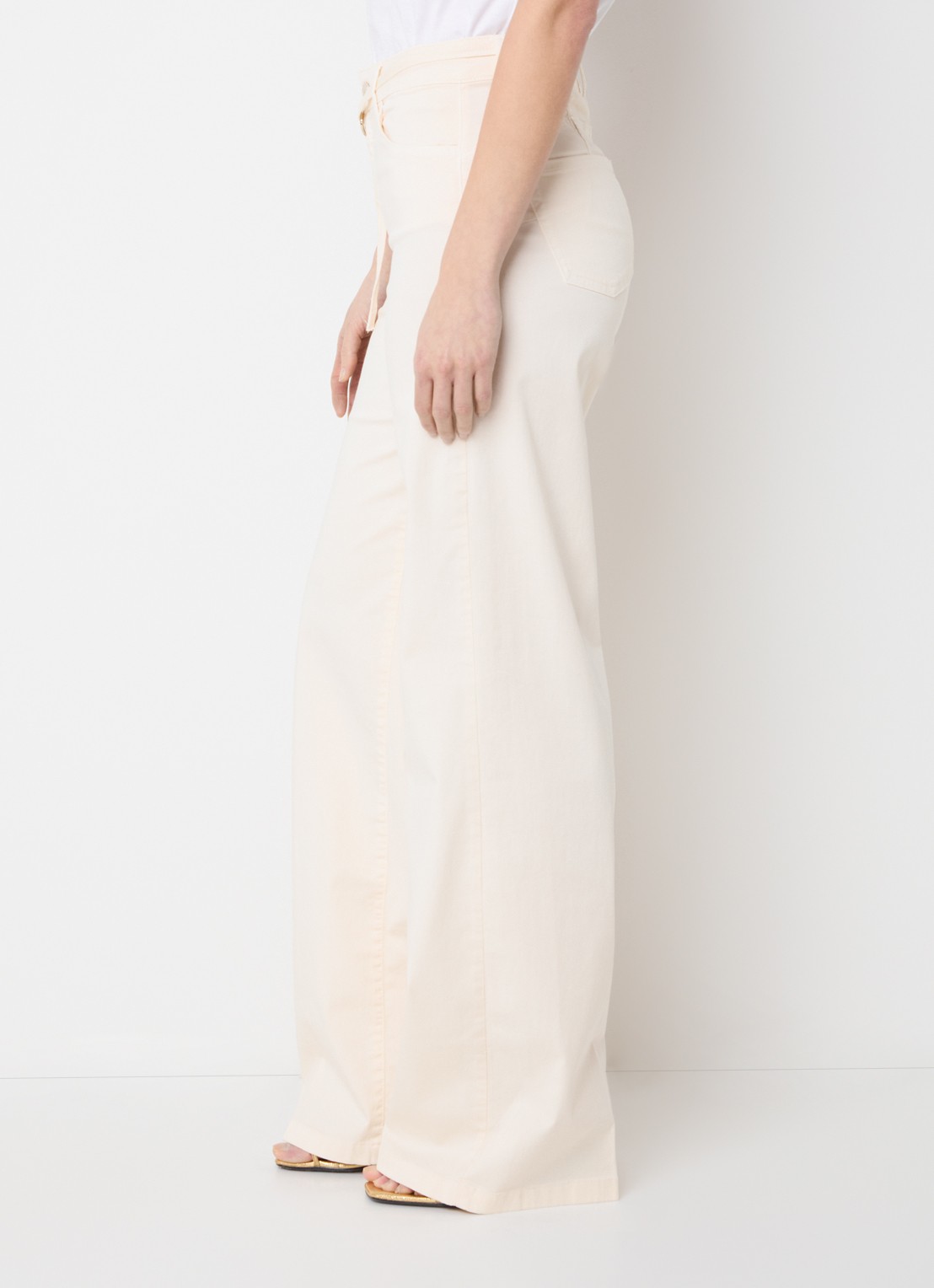 Liu Jo High waist wide fit broek met steekzakken - detail 3 vanillegeel