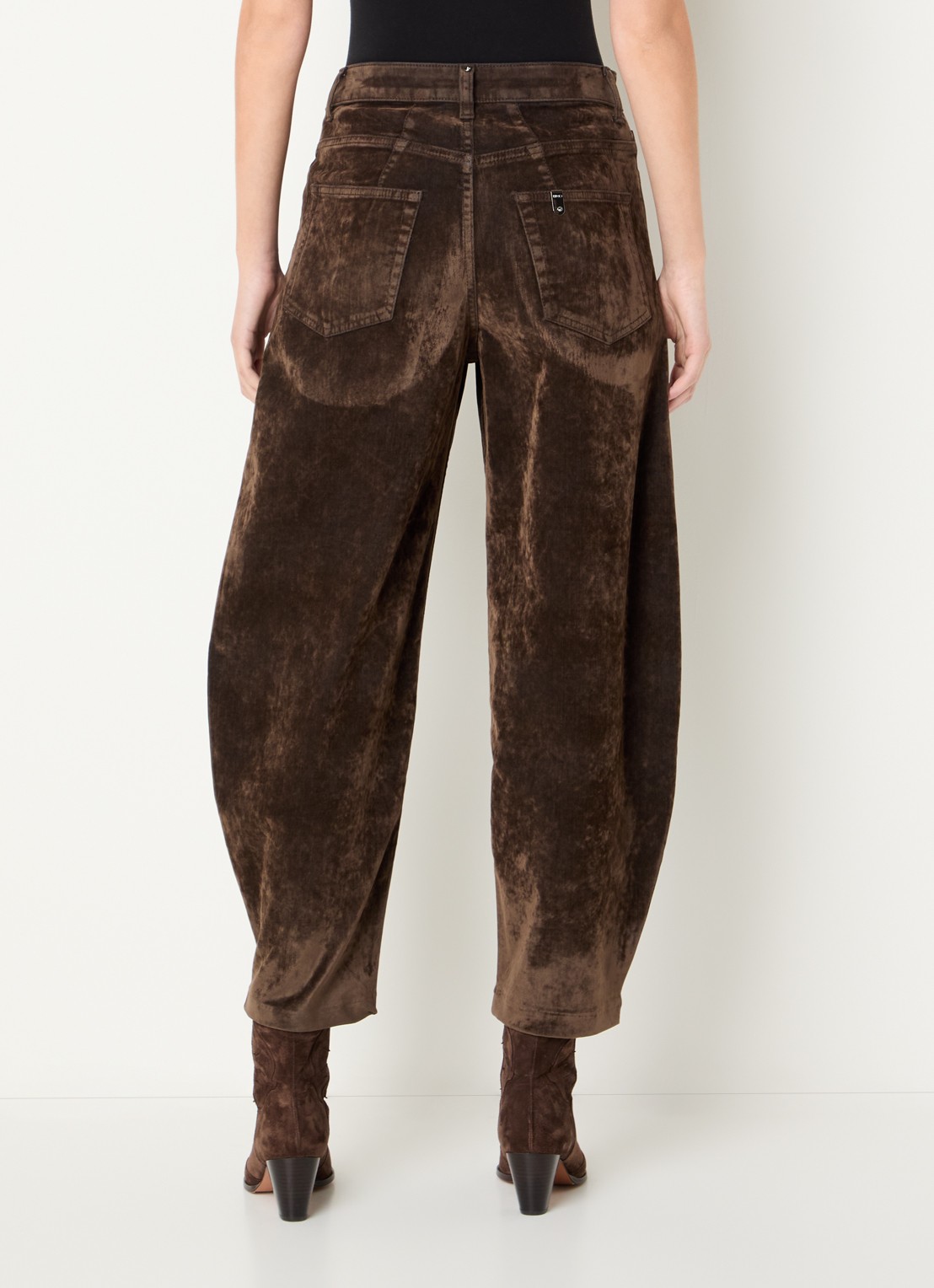 Liu Jo High waist wide fit broek van suède - achterkant 5 bruin