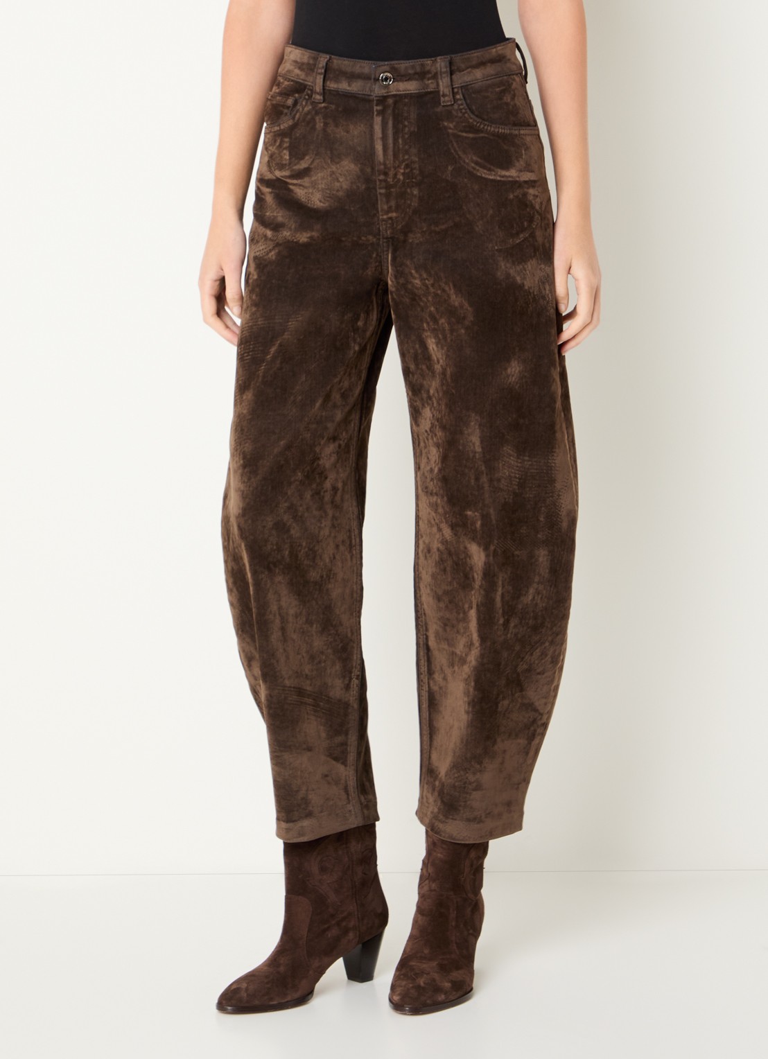 Liu Jo High waist wide fit broek van suède - detail bruin