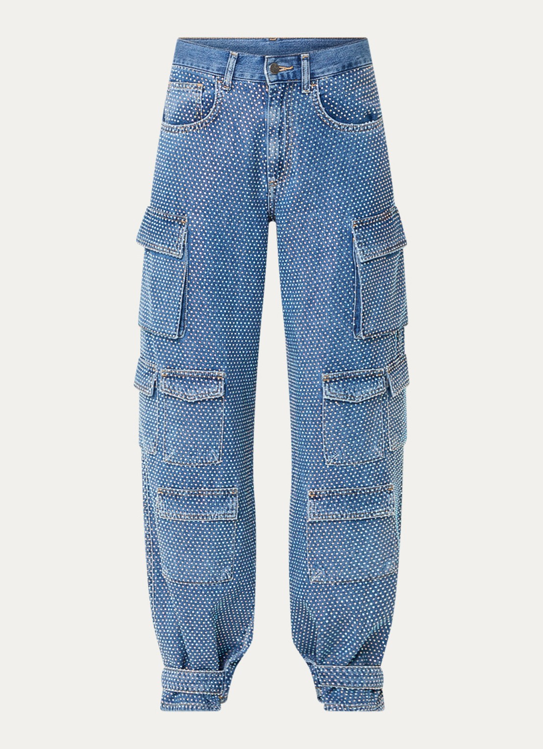 Liu Jo High waist wide fit cargobroek van denim met strass - voorkant 2 indigo