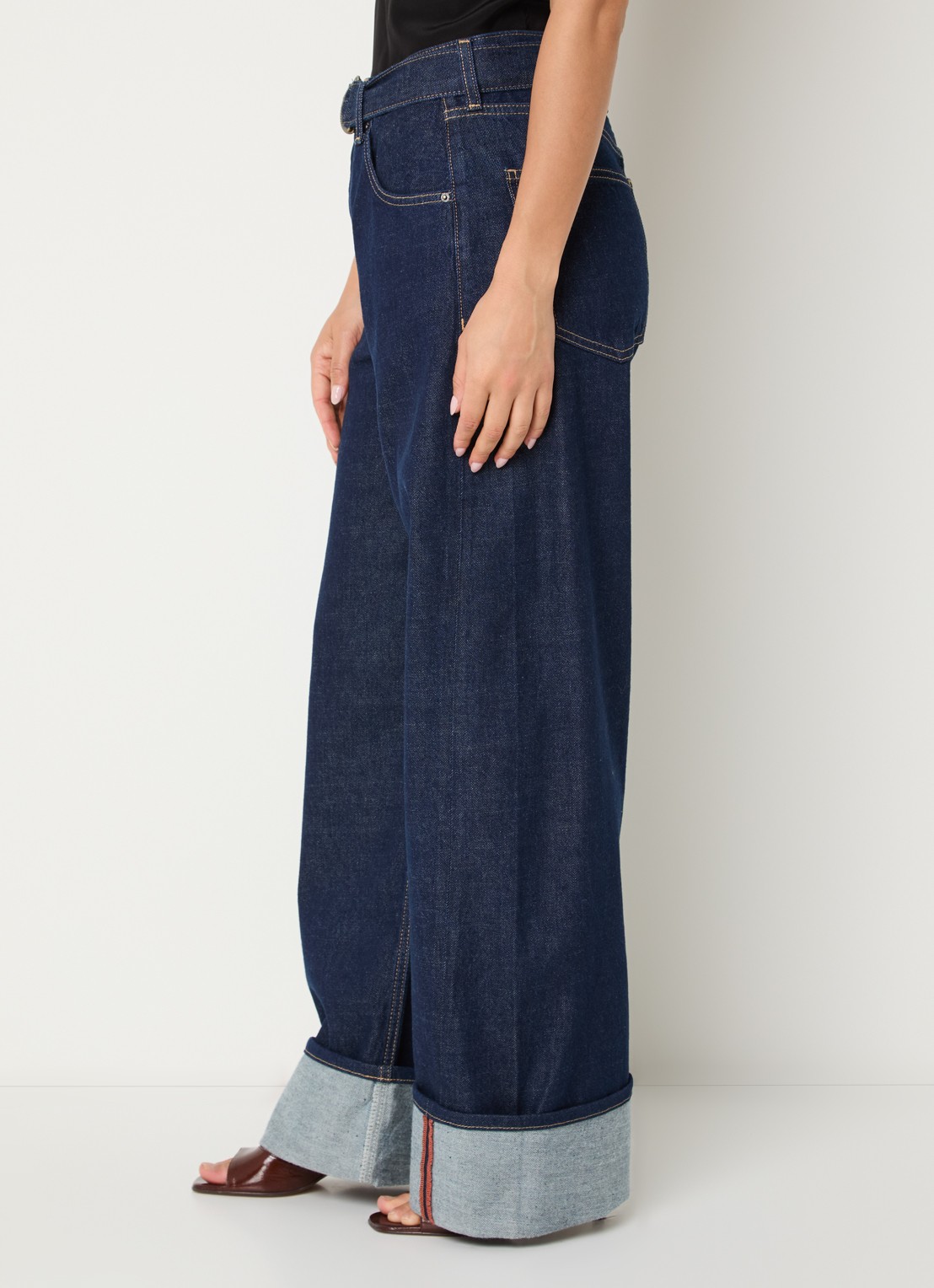 Liu Jo High waist wide fit jeans met donkere wassing en ceintuur - detail 3 indigo