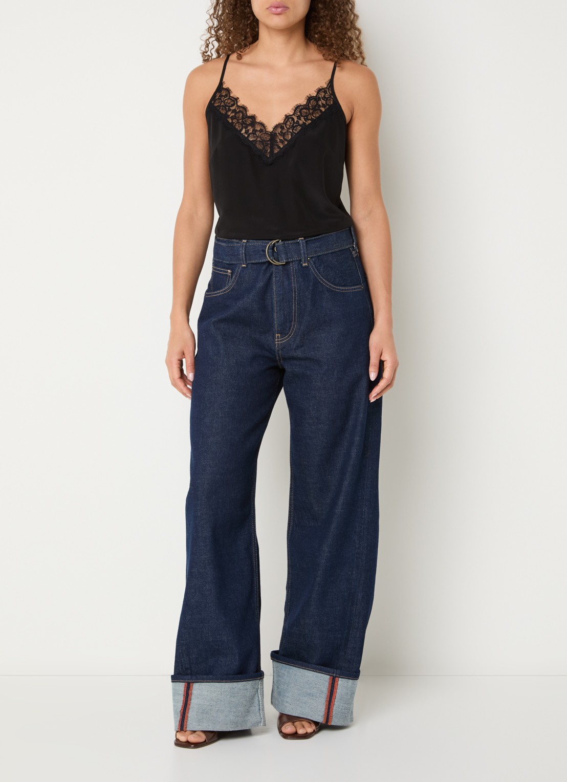 Liu Jo High waist wide fit jeans met donkere wassing en ceintuur - voorkant 5 indigo