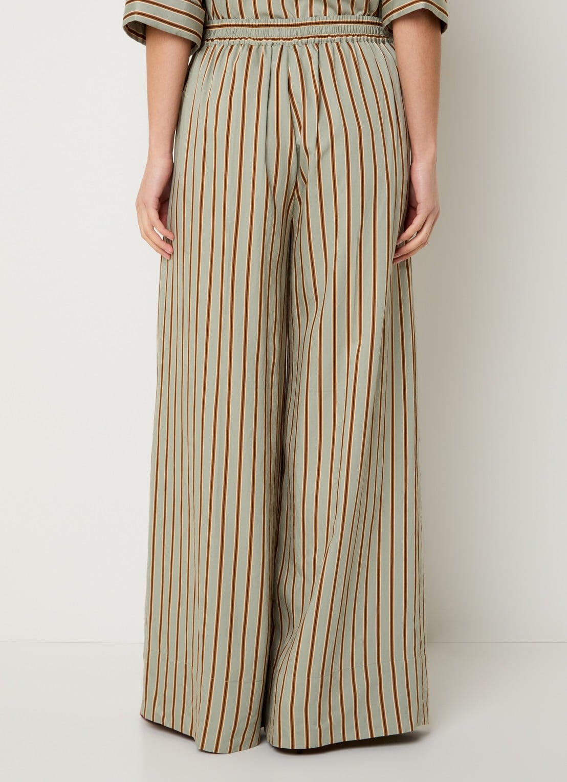 Liu Jo High waist wide fit palazzobroek met streepprint en steekzakken - achterkant lindegroen