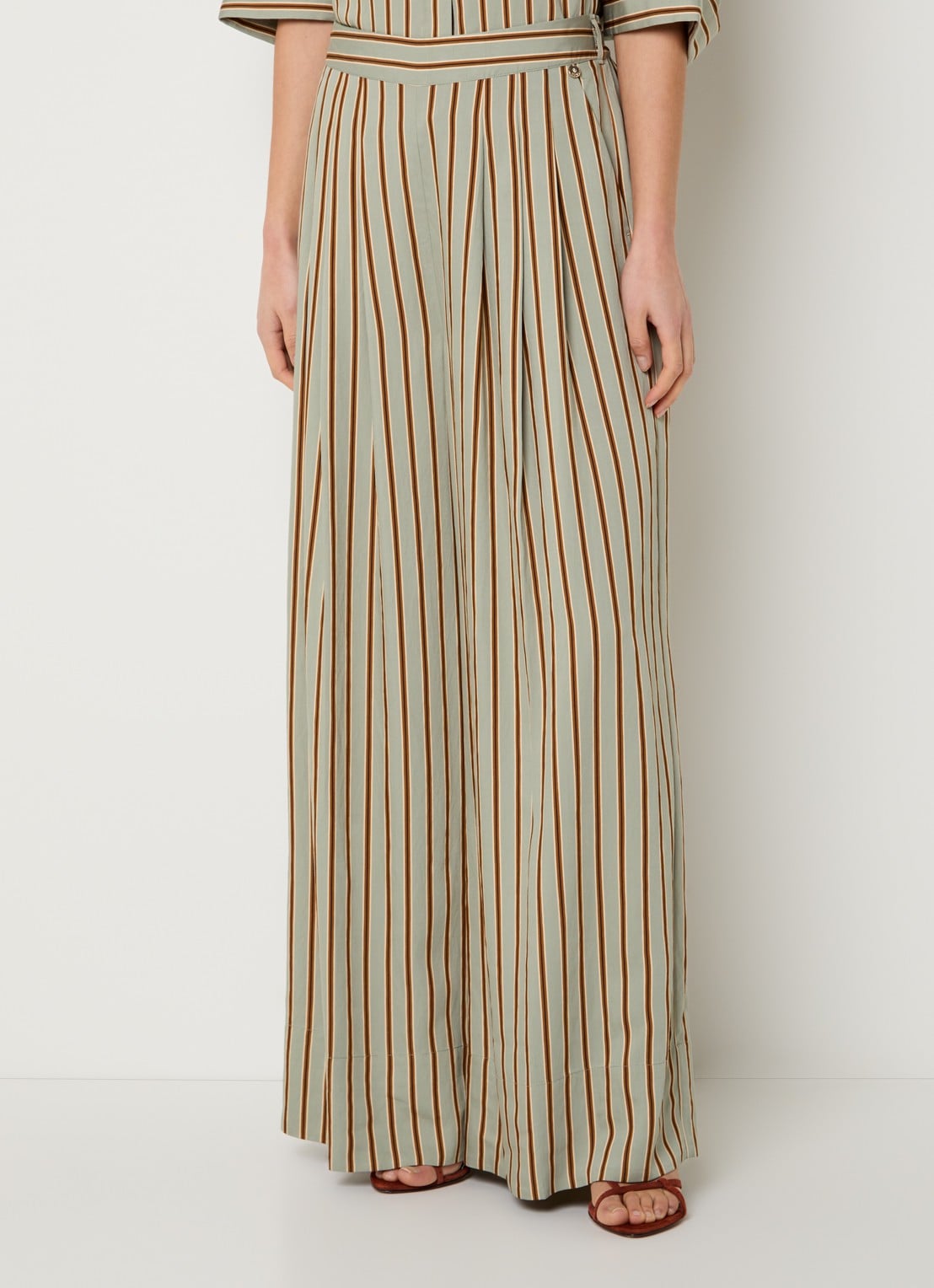 Liu Jo High waist wide fit palazzobroek met streepprint en steekzakken - detail 4 lindegroen