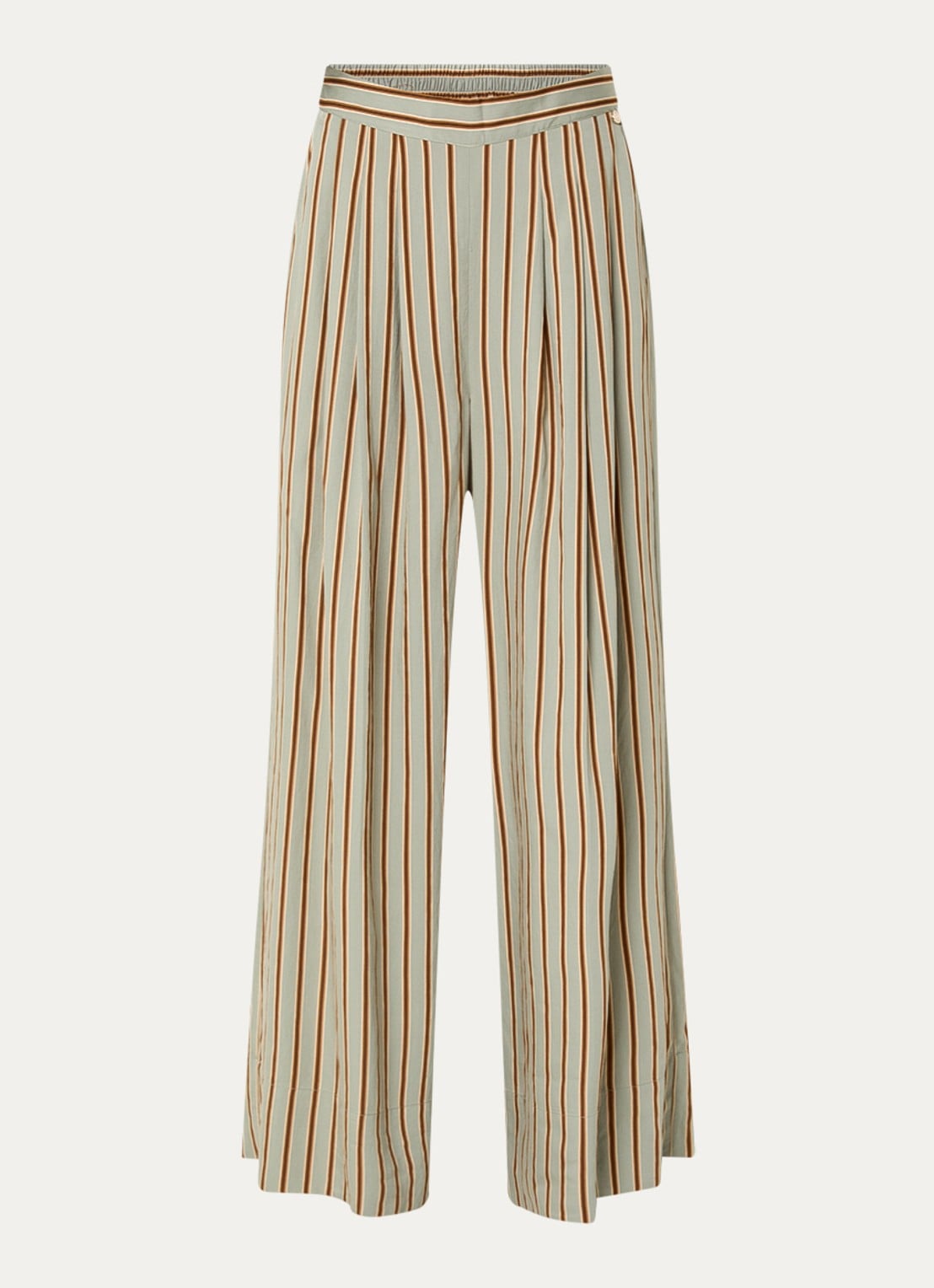 Liu Jo High waist wide fit palazzobroek met streepprint en steekzakken - voorkant 2 lindegroen