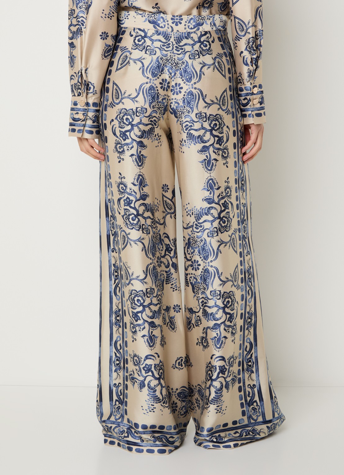 Liu Jo High waist wide fit palazzobroek van satijn met bloemenprint - achterkant beige