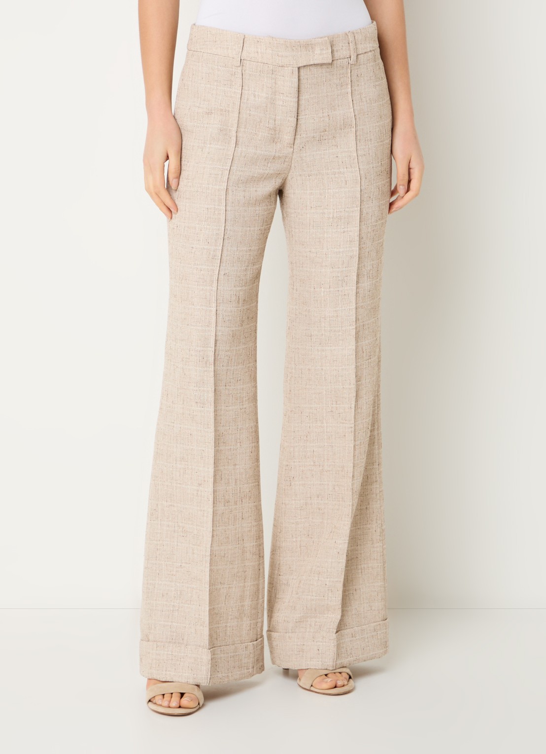 Liu Jo High waist wide fit pantalon met gemêleerd dessin - detail beige
