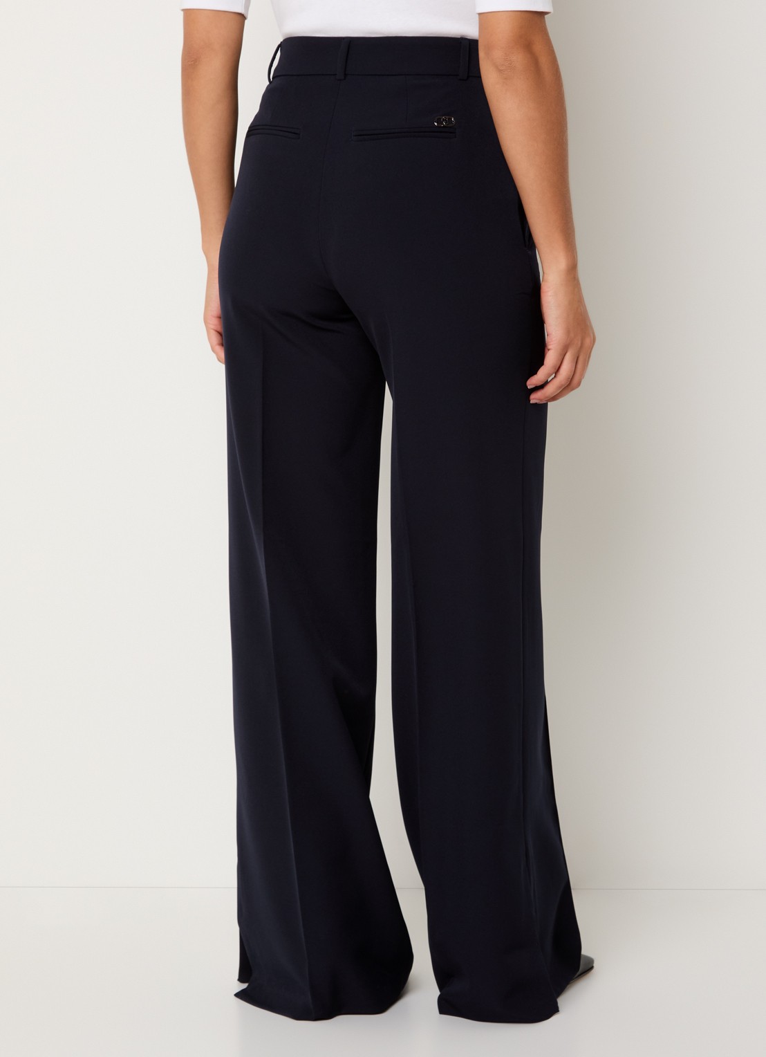 Liu Jo High waist wide fit pantalon met persplooi en steekzakken - achterkant 3 donkerblauw