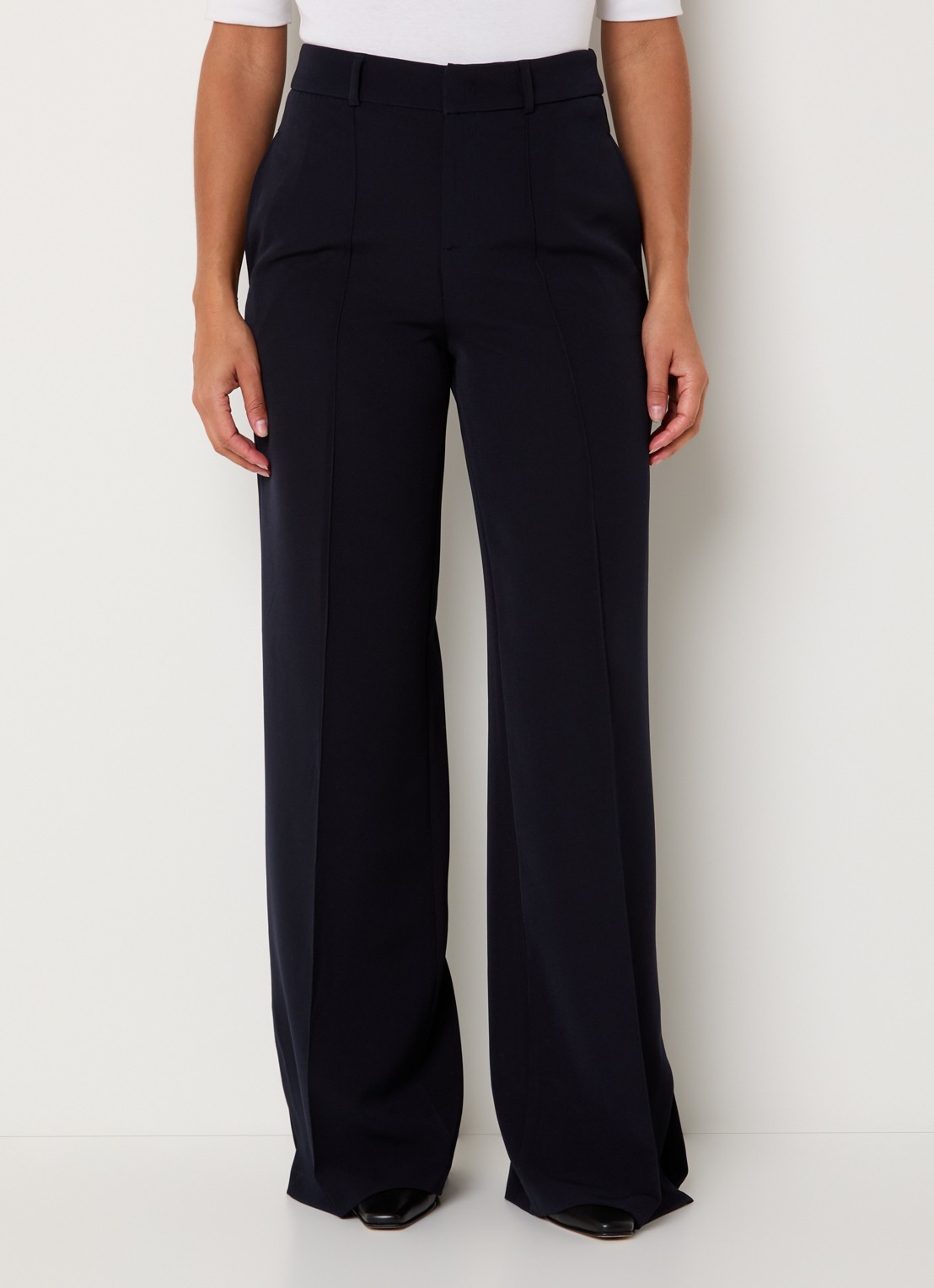 Liu Jo High waist wide fit pantalon met persplooi en steekzakken - detail 4 donkerblauw