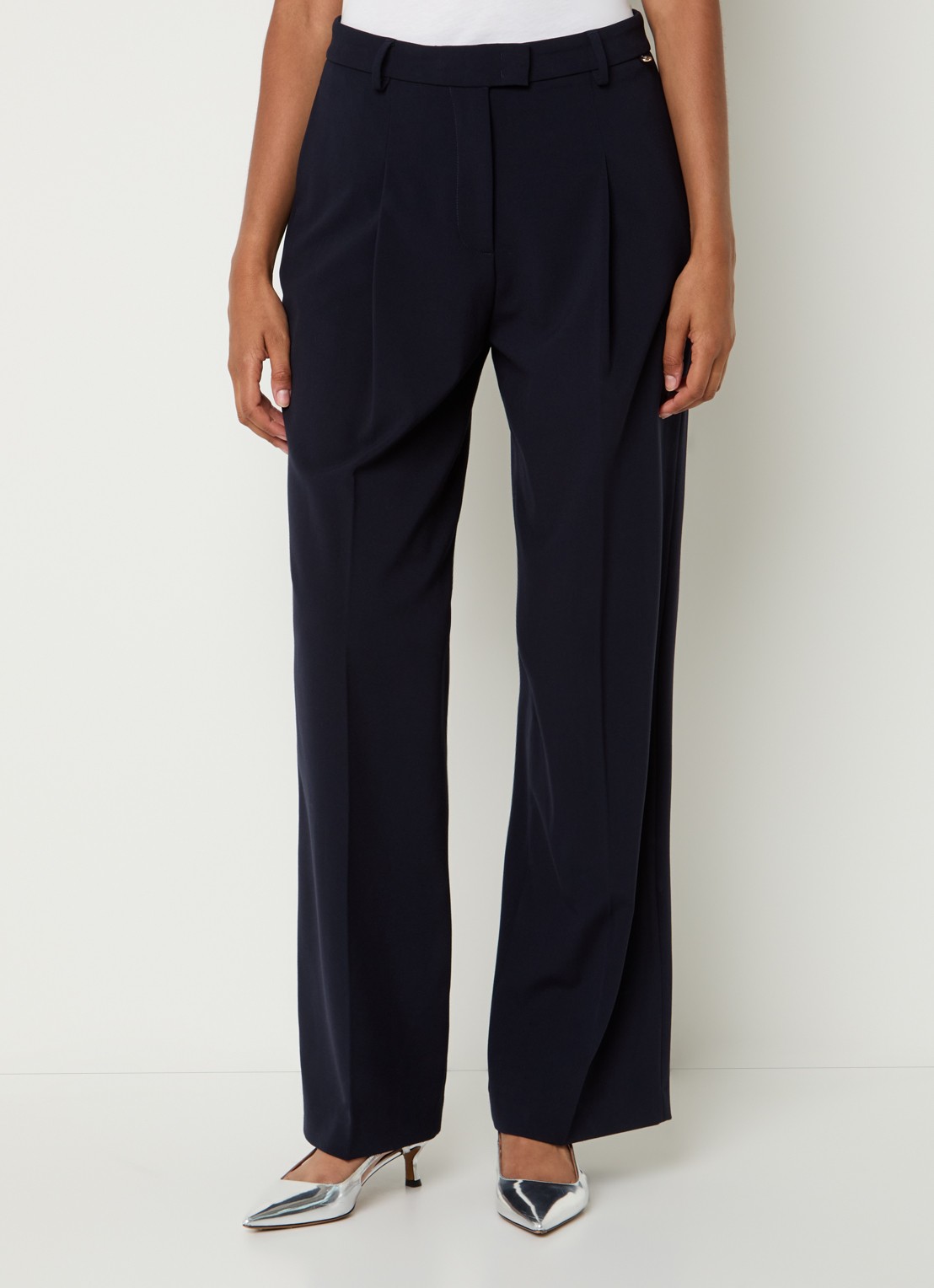 Liu Jo High waist wide fit pantalon met plooidetail - detail 4 donkerblauw