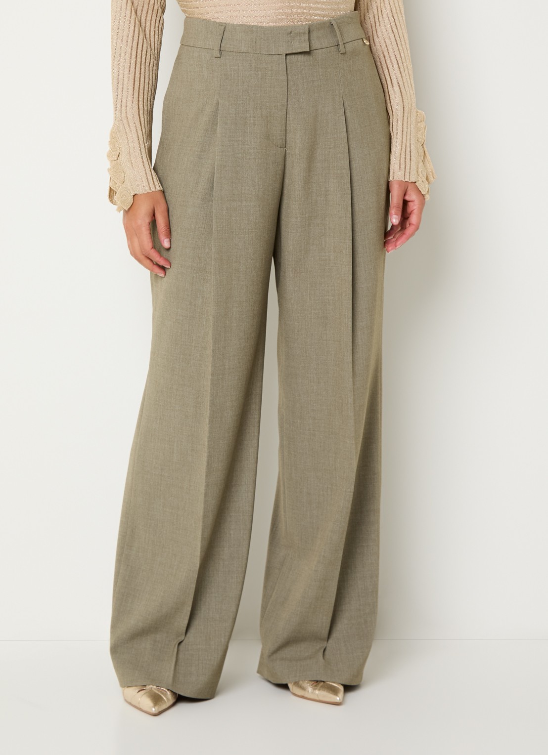 Liu Jo High waist wide fit pantalon met plooidetail - detail groen