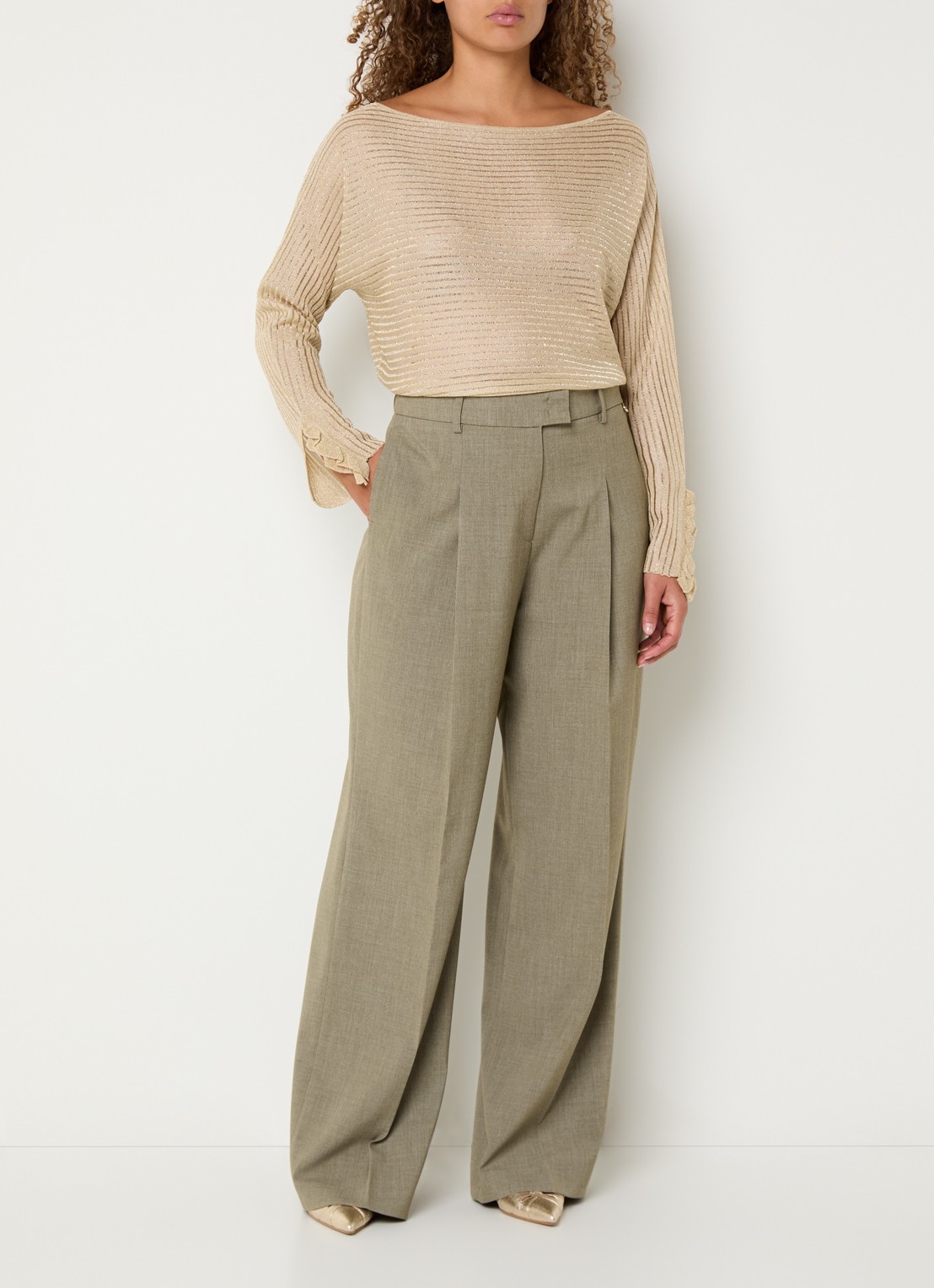 Liu Jo High waist wide fit pantalon met plooidetail - voorkant 4 groen