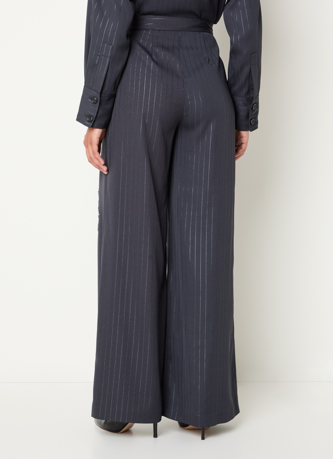 Liu Jo High waist wide fit pantalon met strass - achterkant 4 grijs