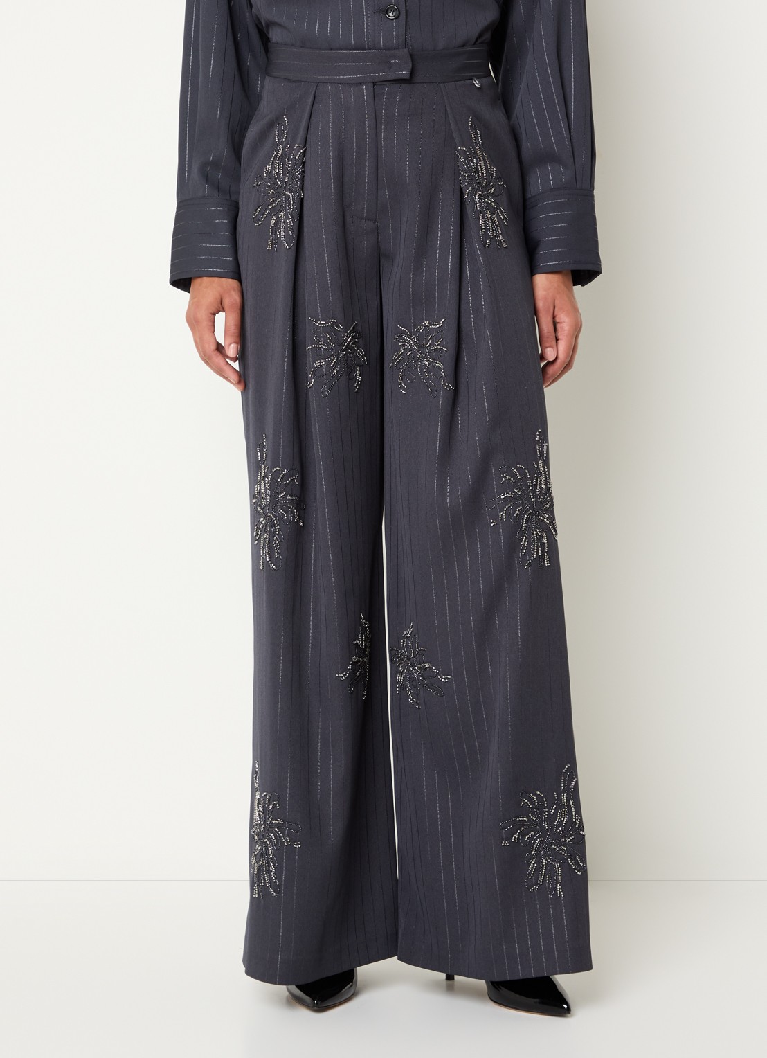 Liu Jo High waist wide fit pantalon met strass - detail 3 grijs