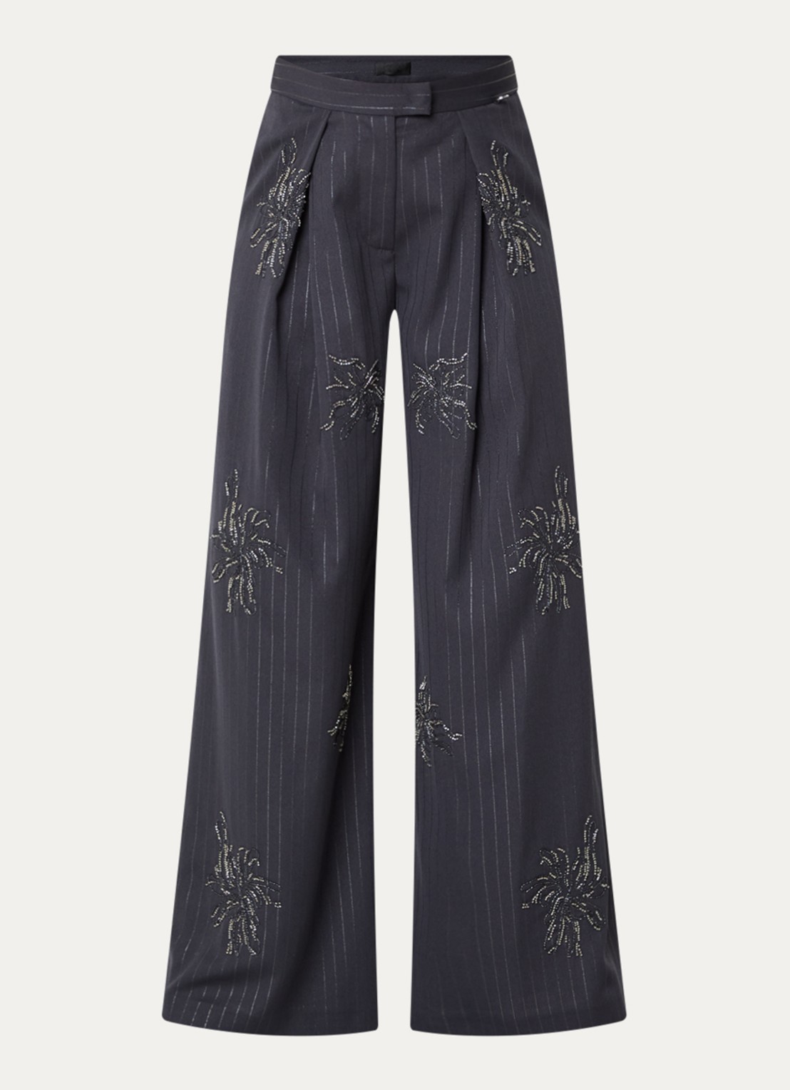 Liu Jo High waist wide fit pantalon met strass - voorkant grijs