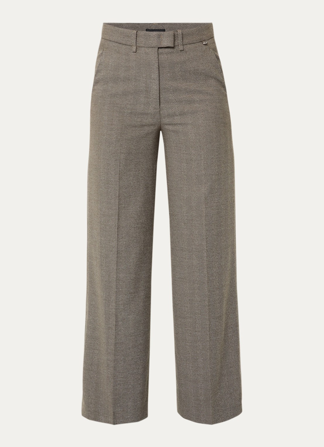 Liu Jo High waist wide fit pantalon met visgraatdessin - voorkant 2 bruin