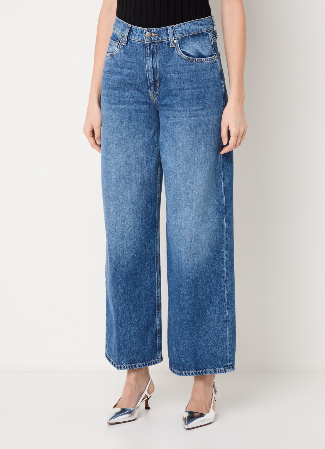 Liu Jo High waist wide leg jeans met medium wassing  - detail 2 indigo