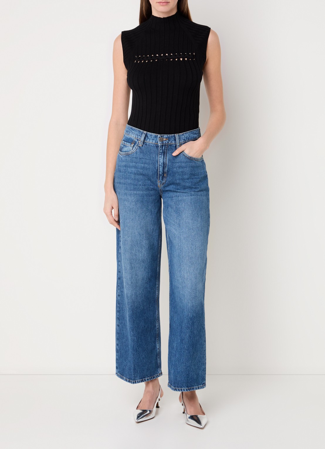 Liu Jo High waist wide leg jeans met medium wassing  - voorkant 5 indigo