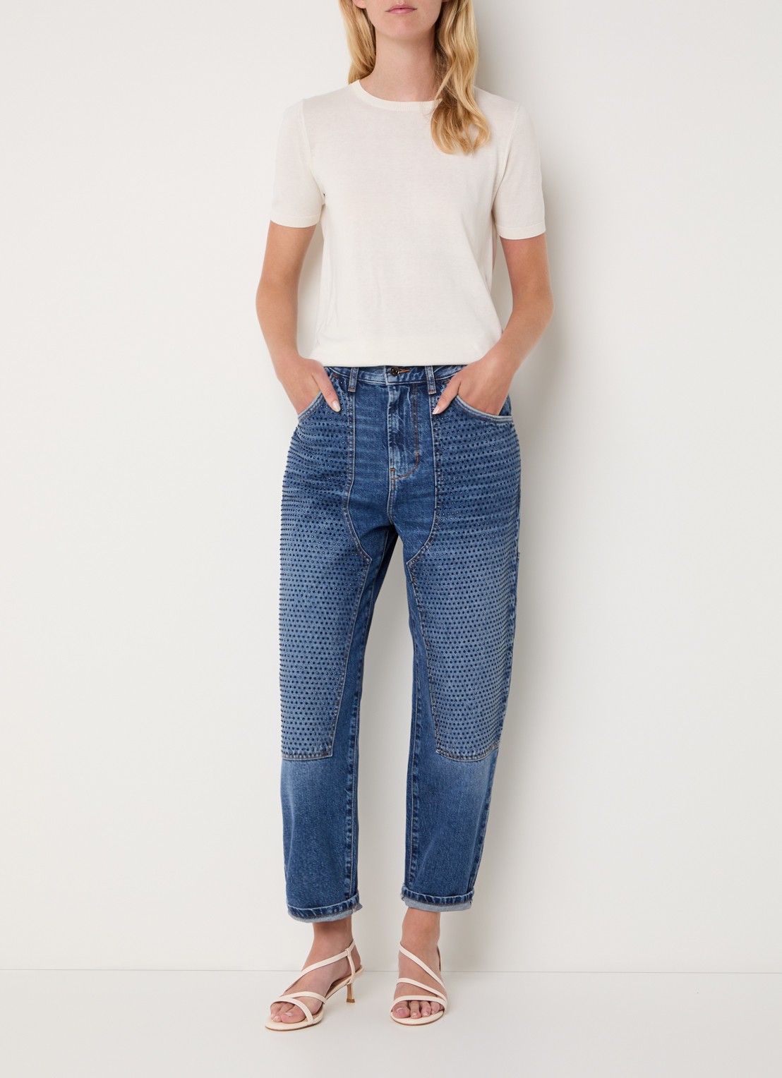 Liu Jo High waist wide leg jeans met strass - voorkant 5 blauw