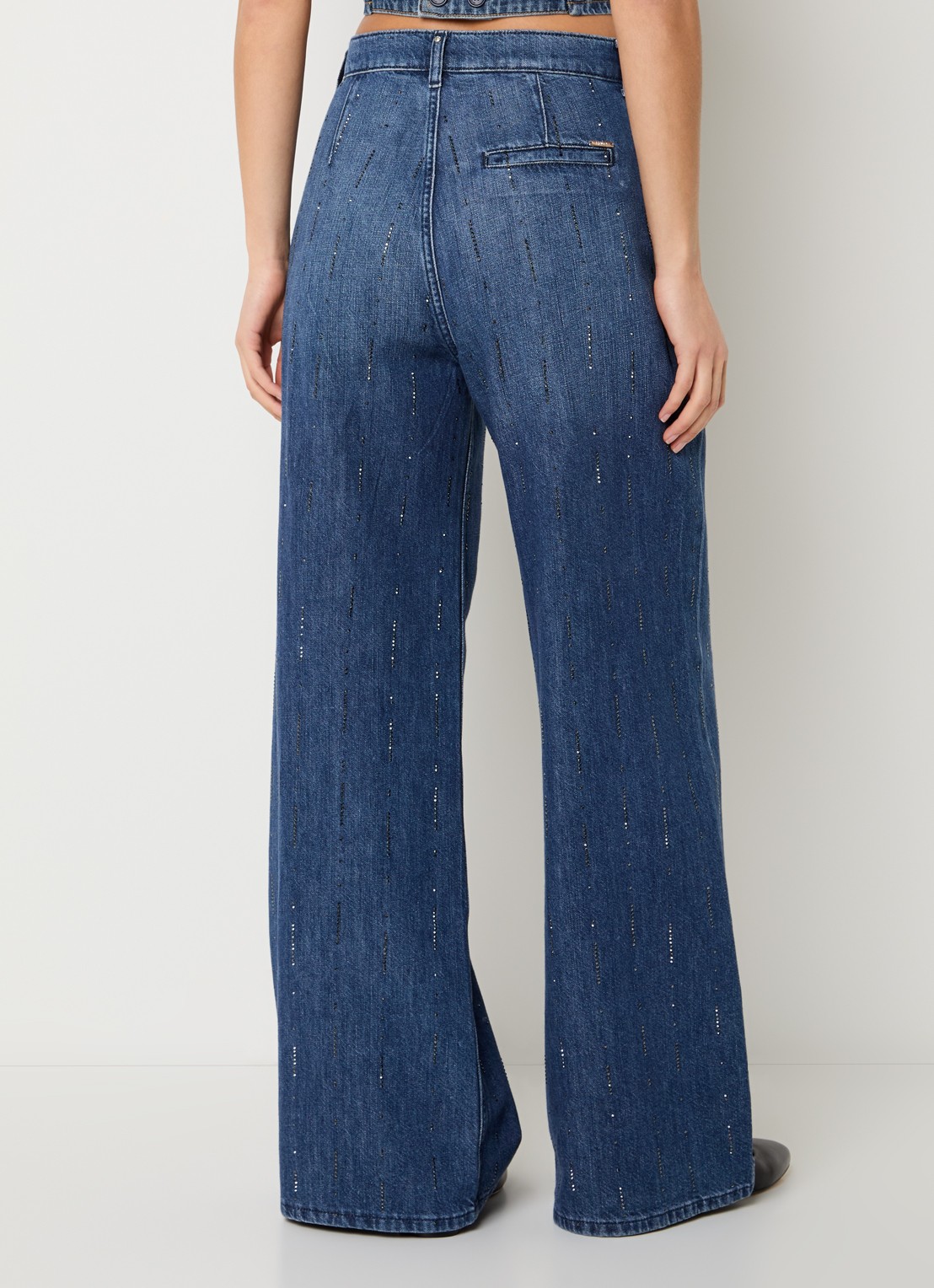 Liu Jo High waist wide leg jeans met strass - achterkant indigo