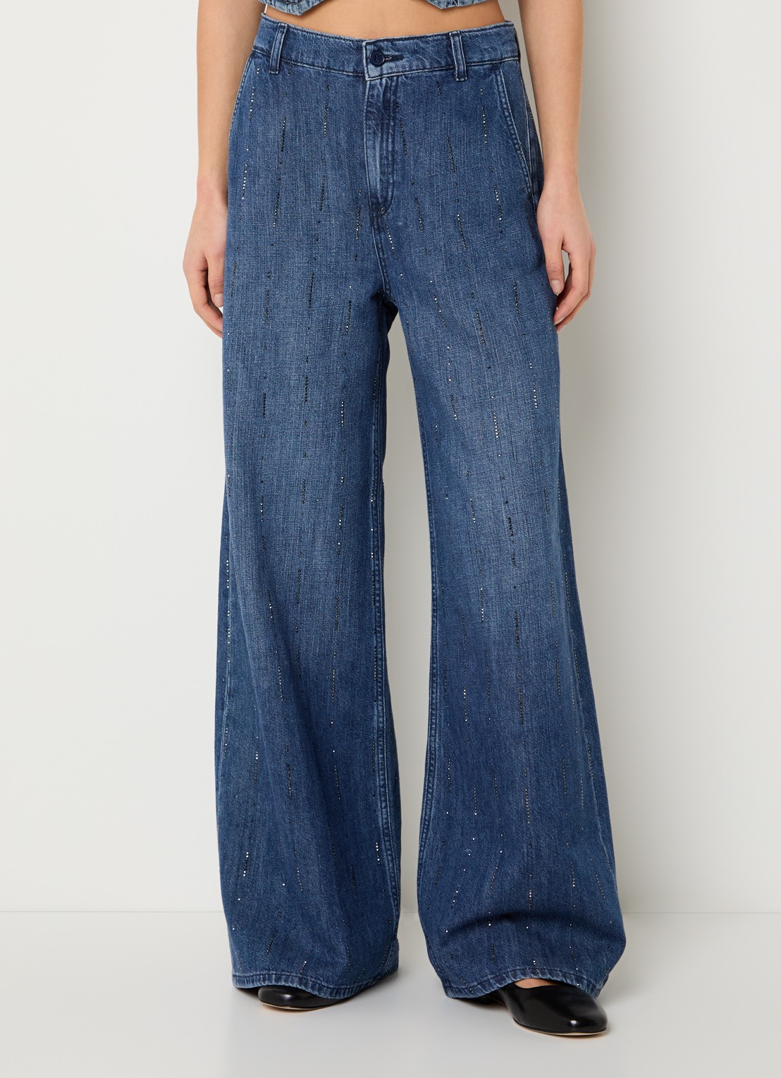 Liu Jo High waist wide leg jeans met strass - detail 4 indigo