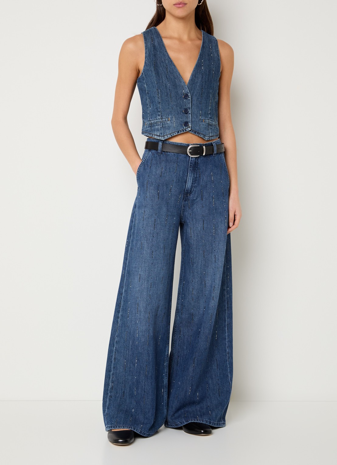 Liu Jo High waist wide leg jeans met strass - voorkant 3 indigo