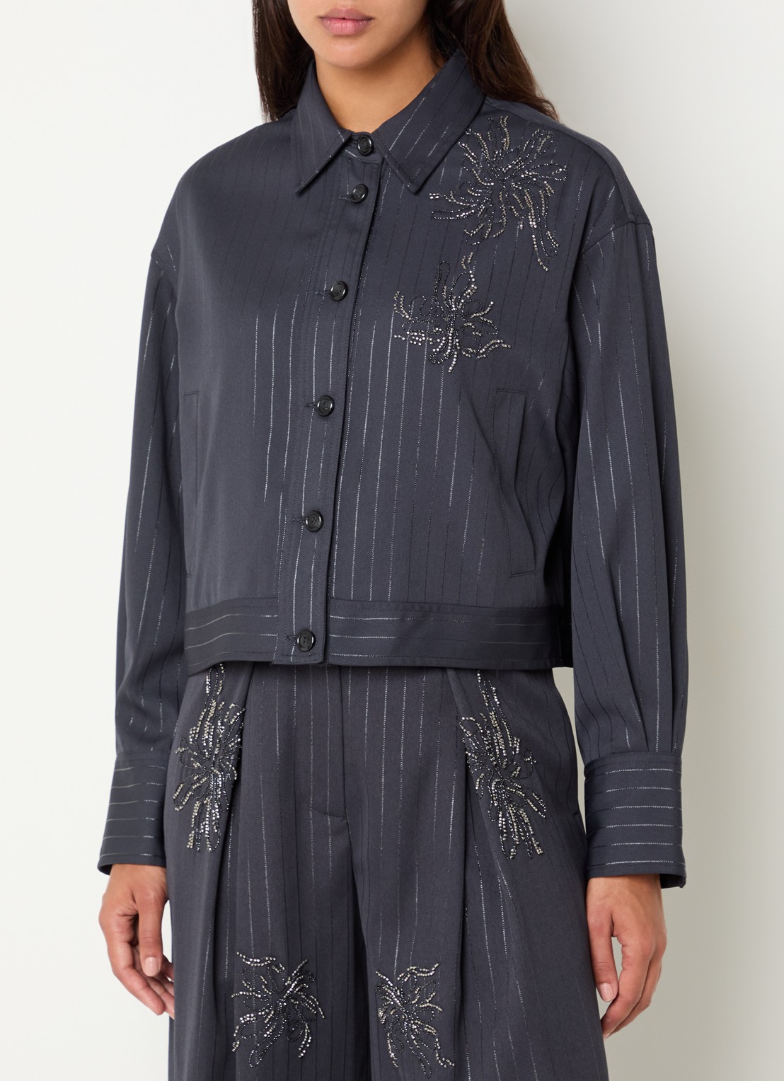 Liu Jo Jack met strass en streepprint - detail grijs