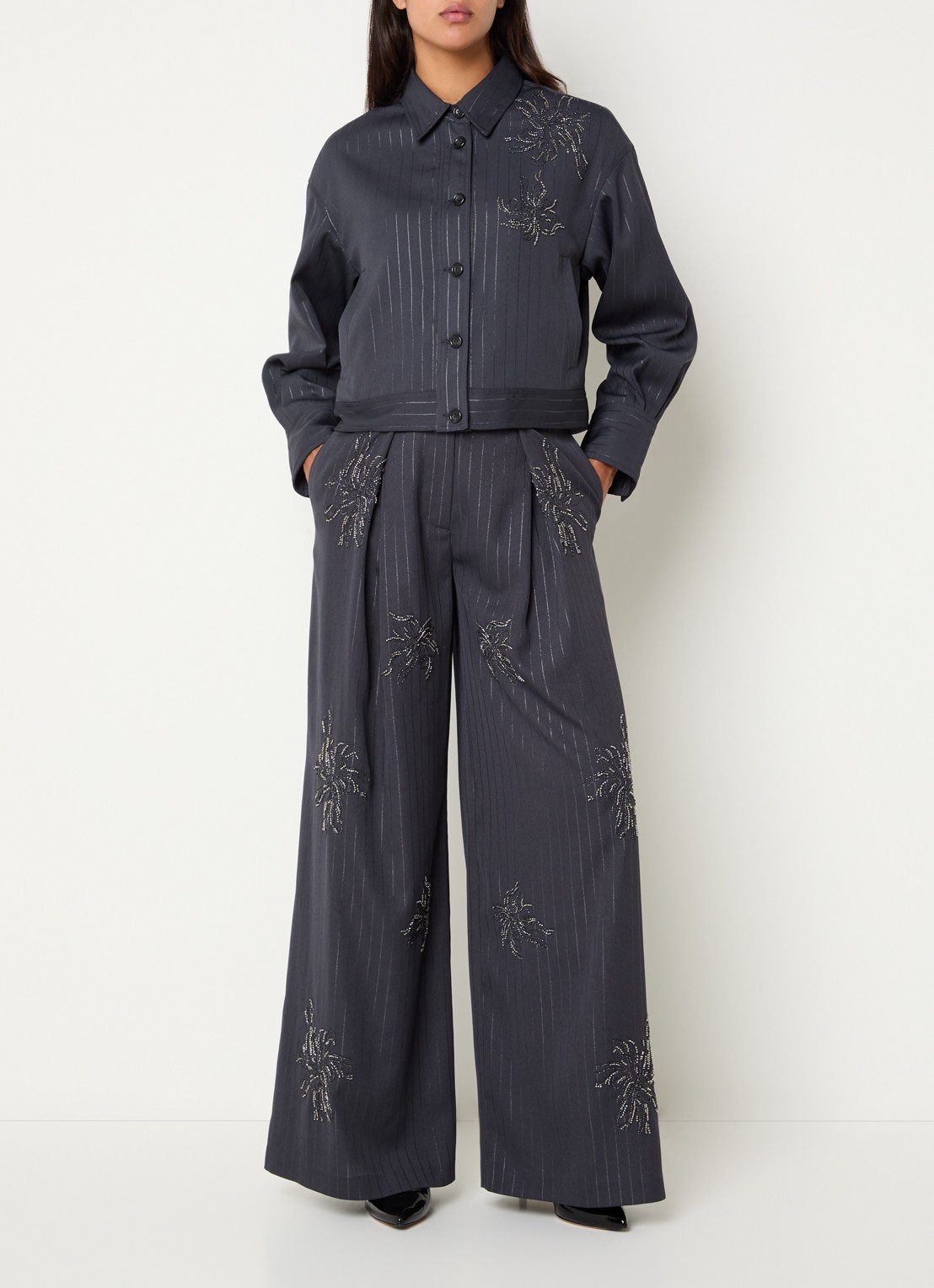 Liu Jo Jack met strass en streepprint - voorkant 4 grijs