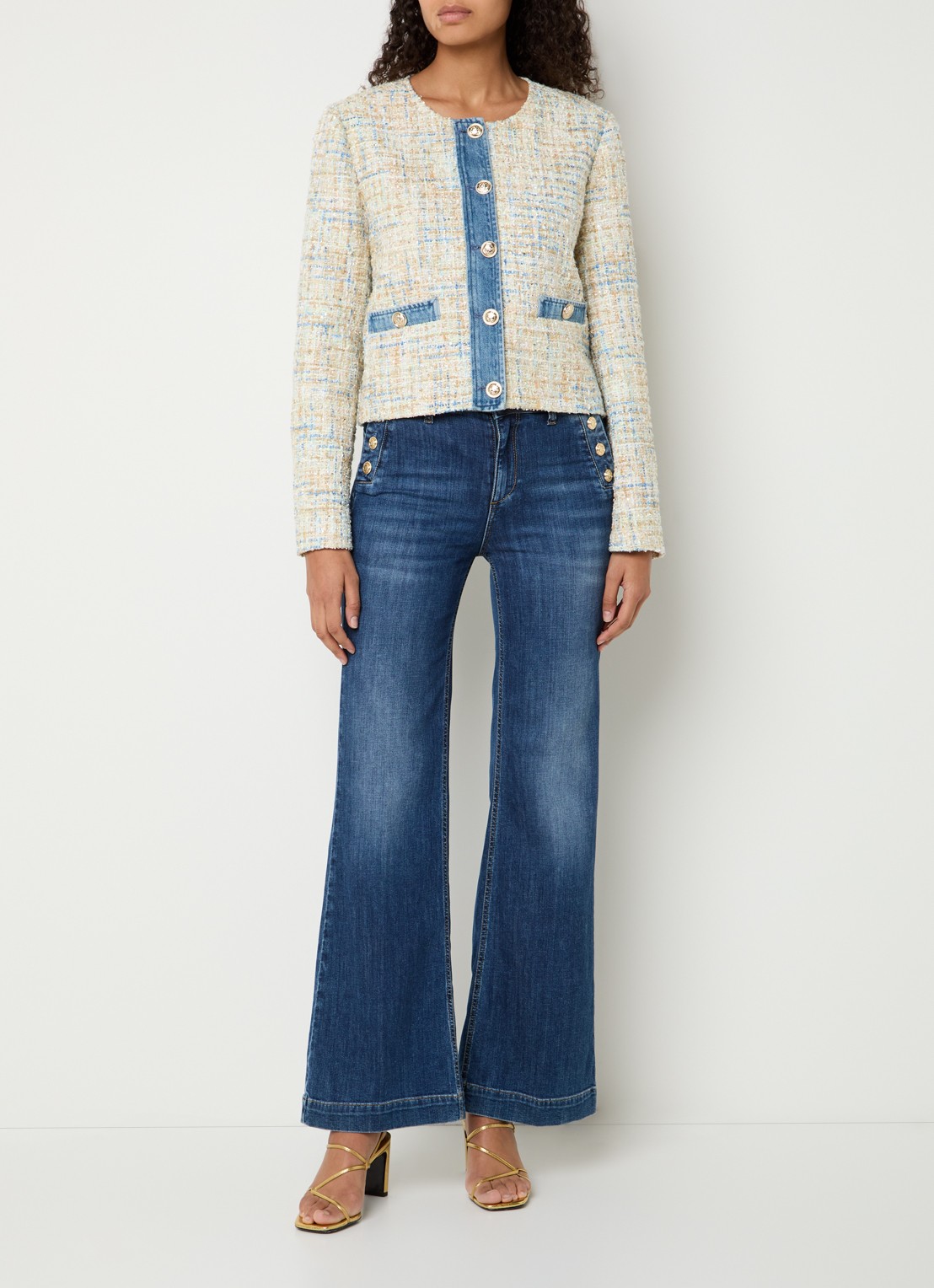 Liu Jo Jack met tweed-look en sierknopen - voorkant 3 creme
