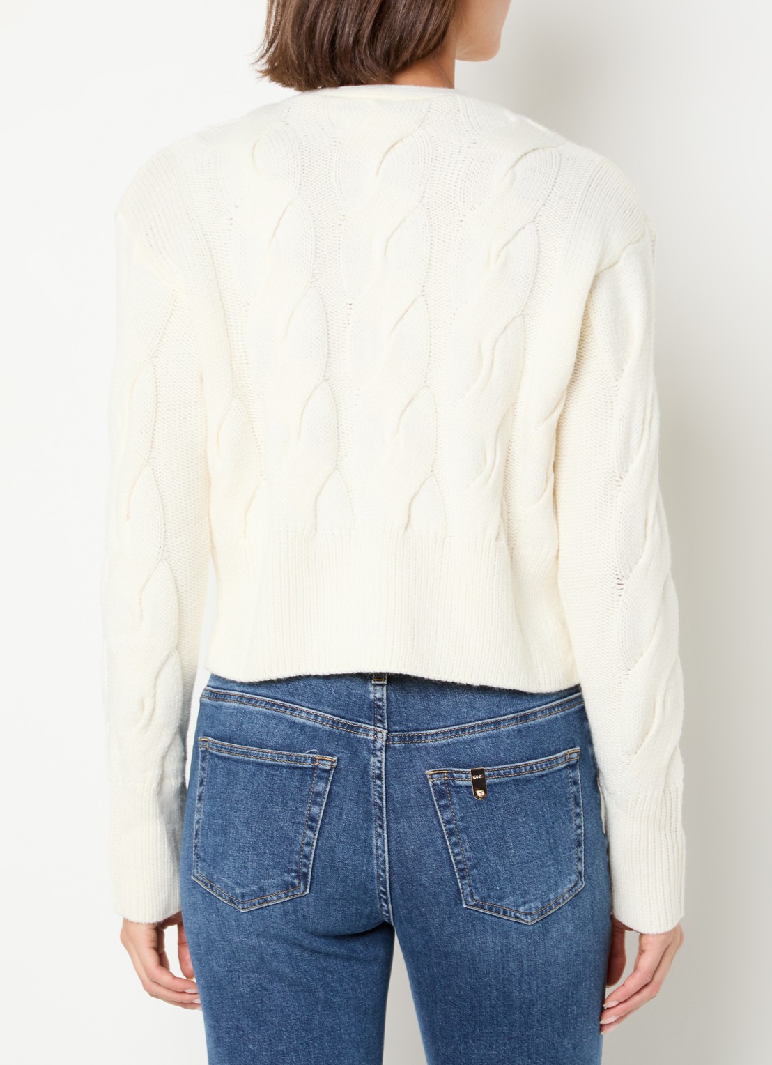 Liu Jo Kabelgebreid vest in wolblend - achterkant creme