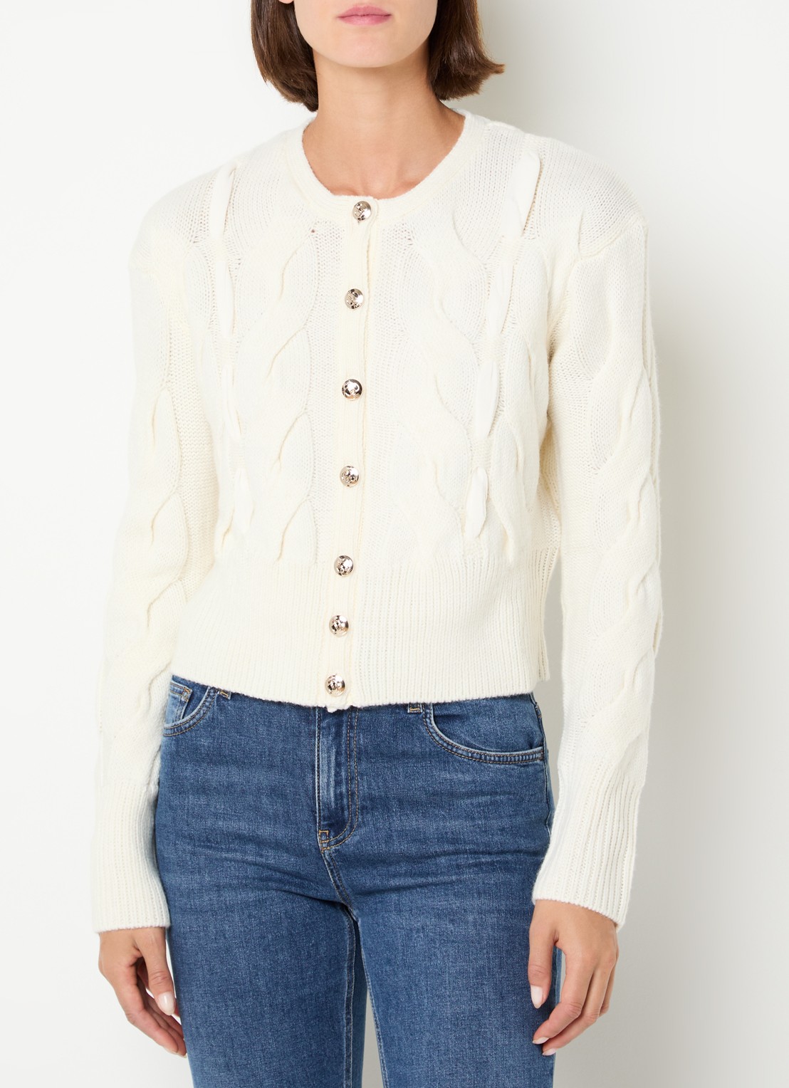 Liu Jo Kabelgebreid vest in wolblend - detail 2 creme