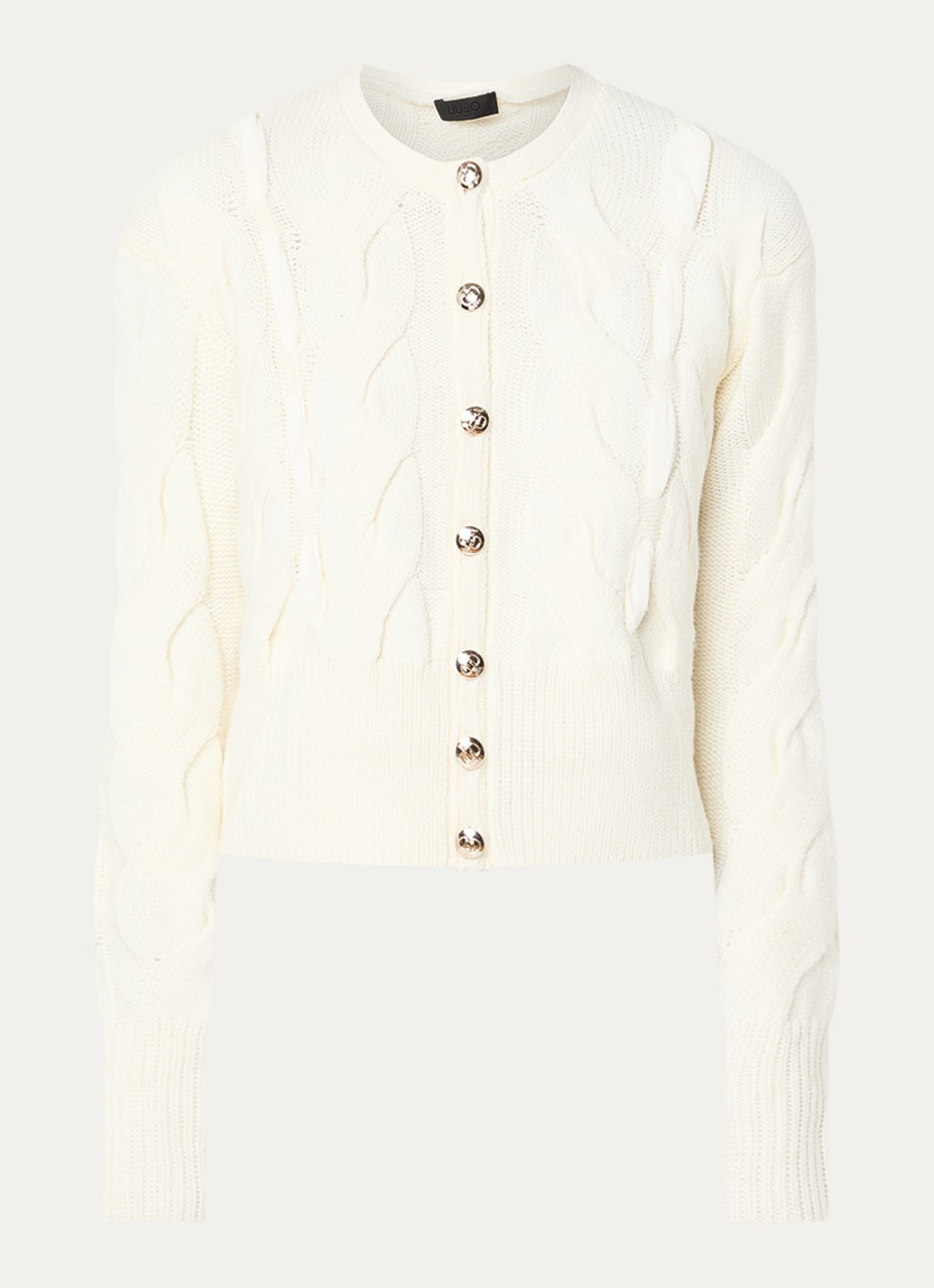 Liu Jo Kabelgebreid vest in wolblend - voorkant 3 creme