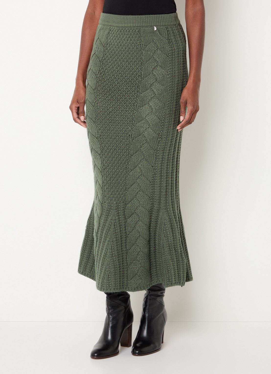 Liu Jo Kabelgebreide midirok in wolblend - detail donkergroen