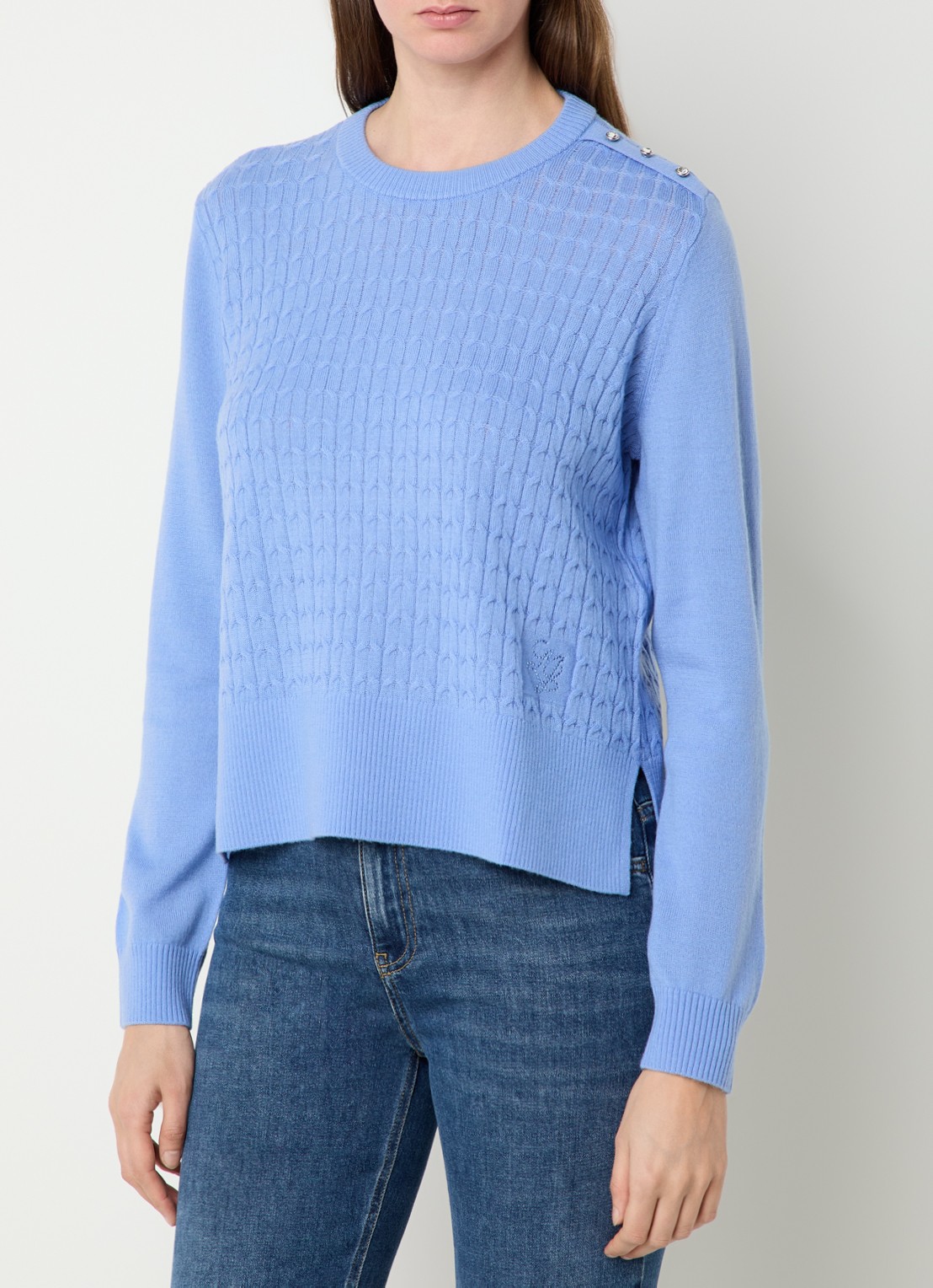 Liu Jo Kabelgebreide pullover in wolblend - detail 4 blauw