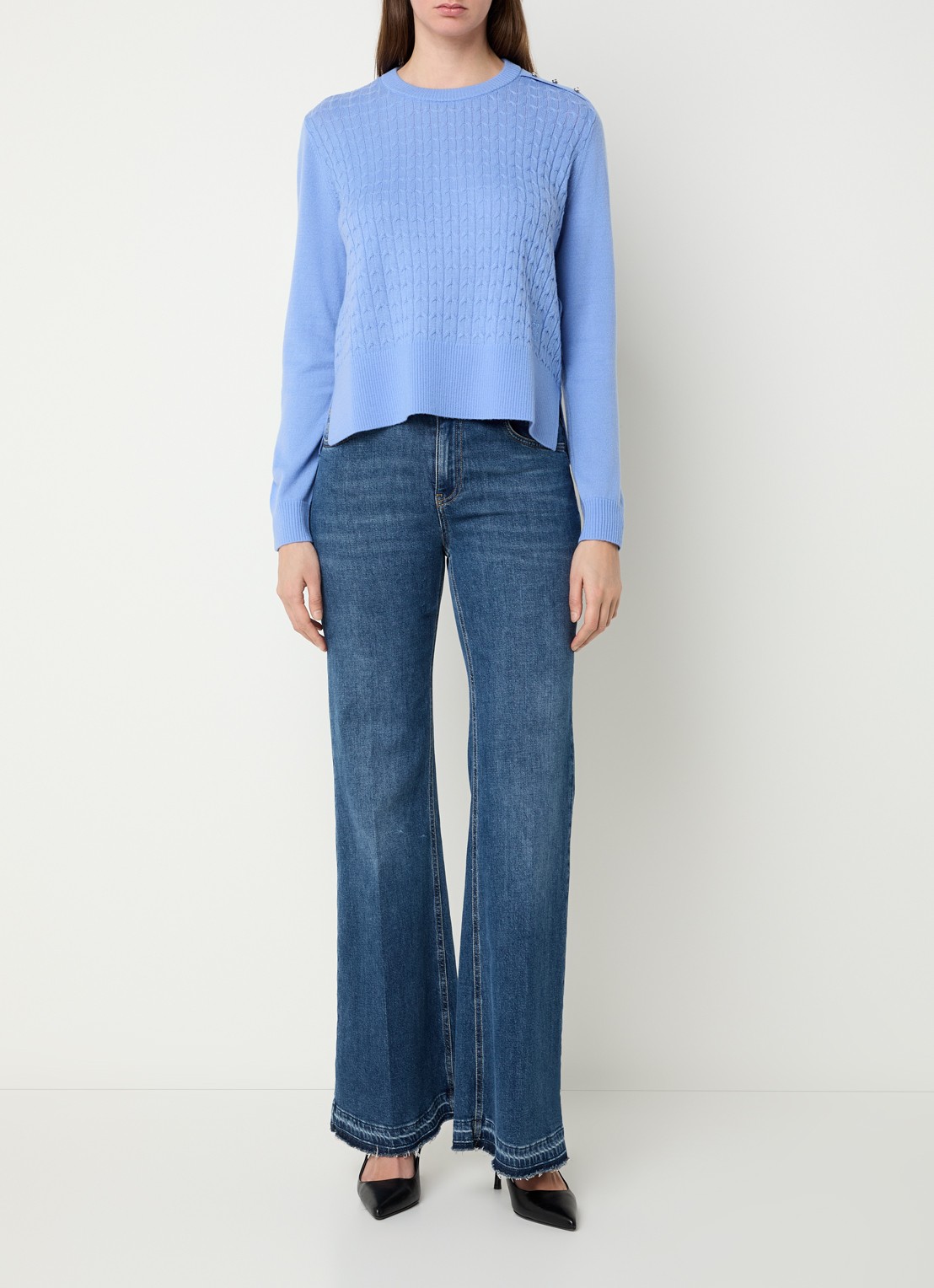 Liu Jo Kabelgebreide pullover in wolblend - voorkant 3 blauw