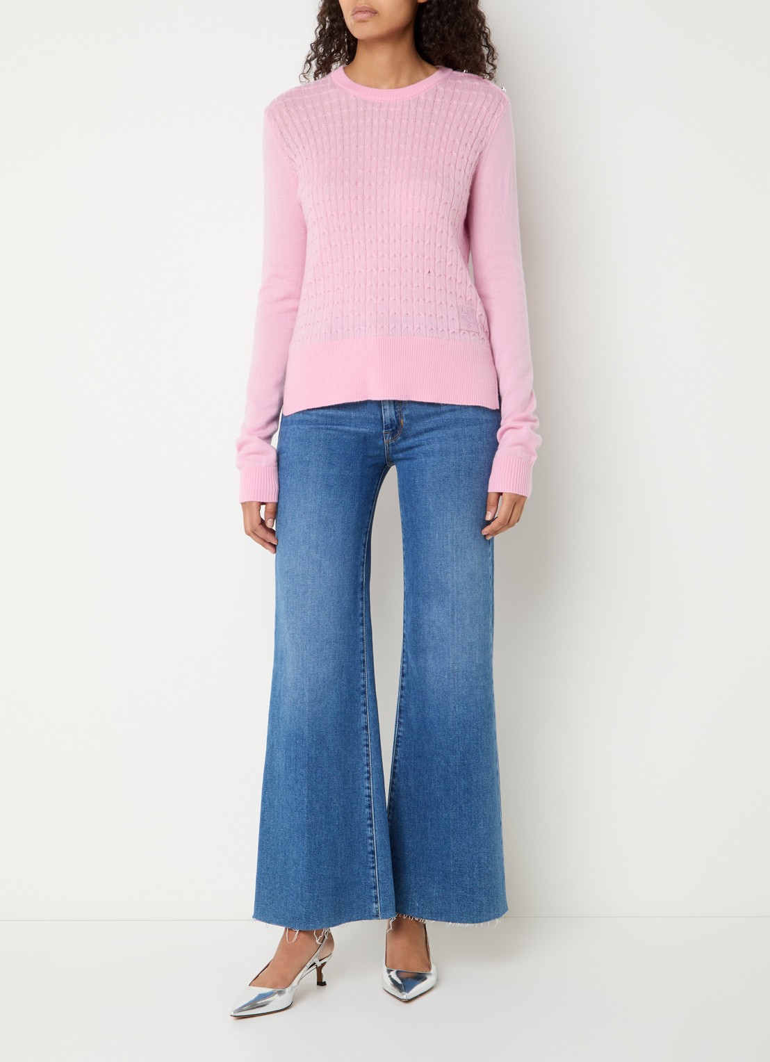Liu Jo Kabelgebreide pullover in wolblend - voorkant 3 lichtroze