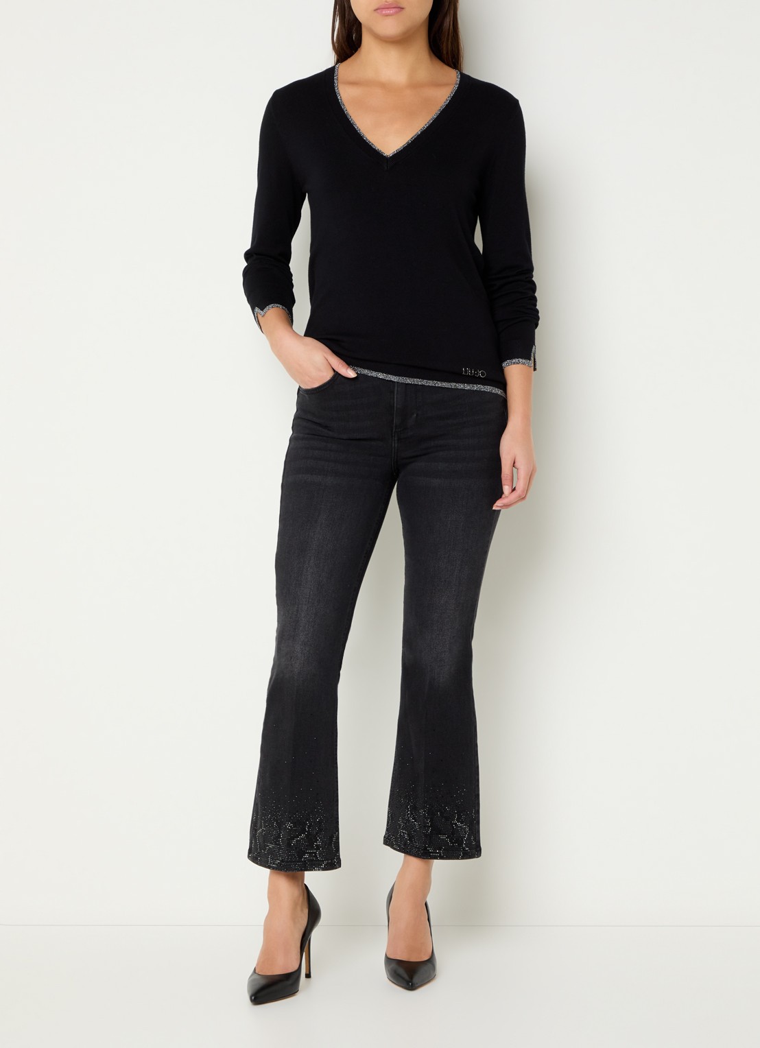 Liu Jo Low waist flared fit jeans met gekleurde wassing - voorkant 5 zwart